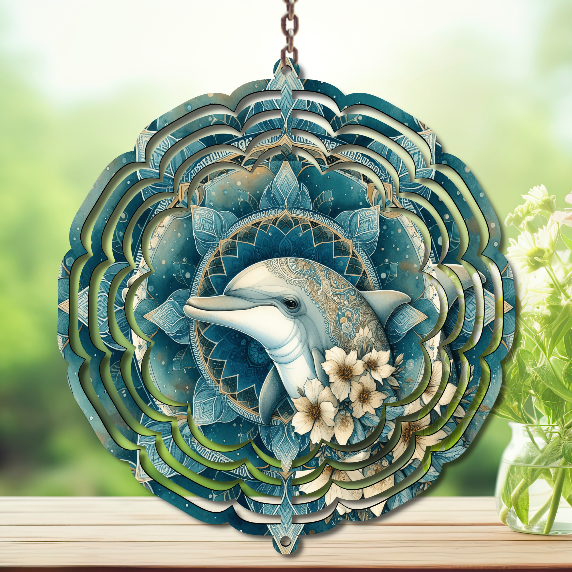 Dolphins Aluminum Metal Wind Spinner, Let your yard spin with ocean magic multiple images available.