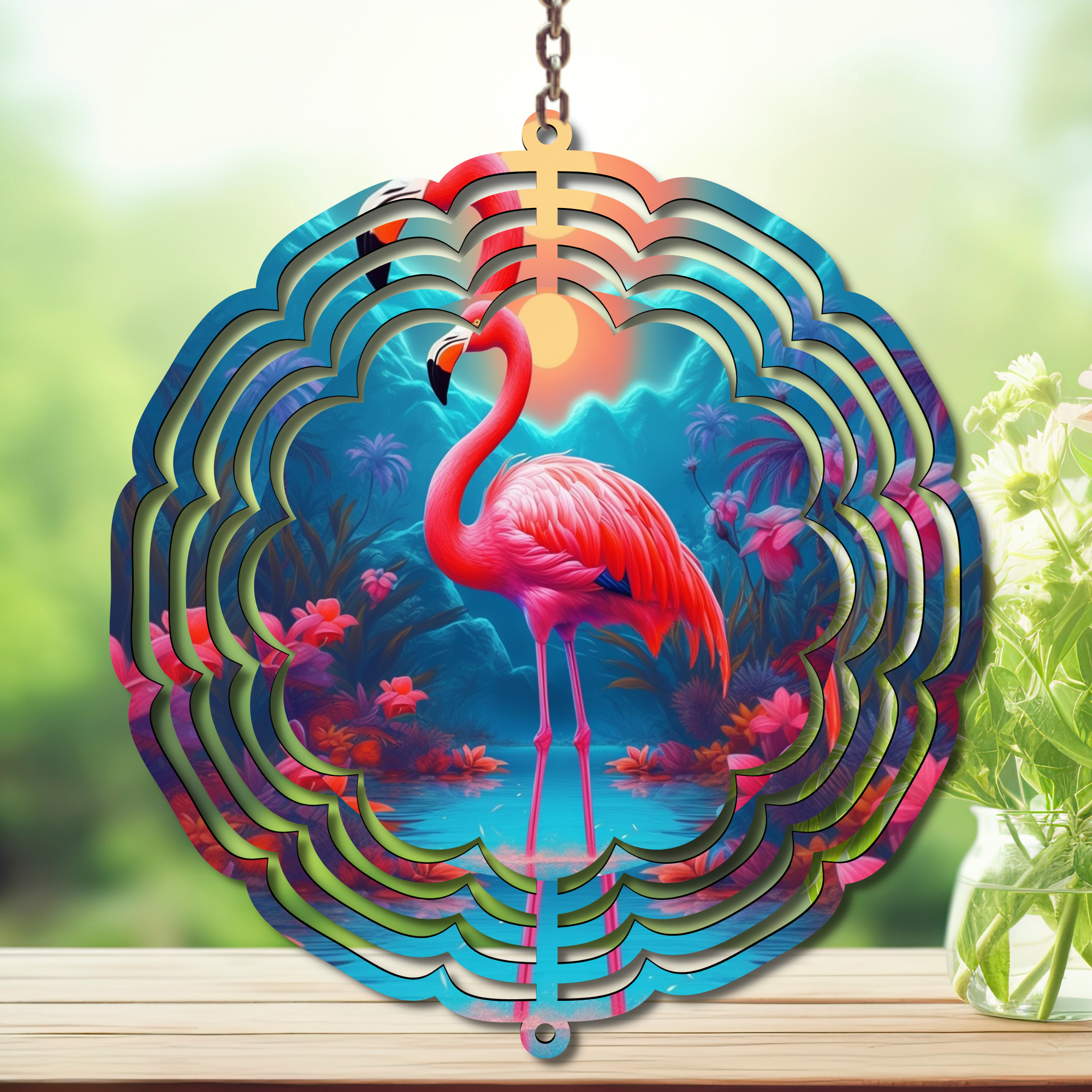 Flamingo Daydream Aluminum Metal Wind Spinner, multiple images available.