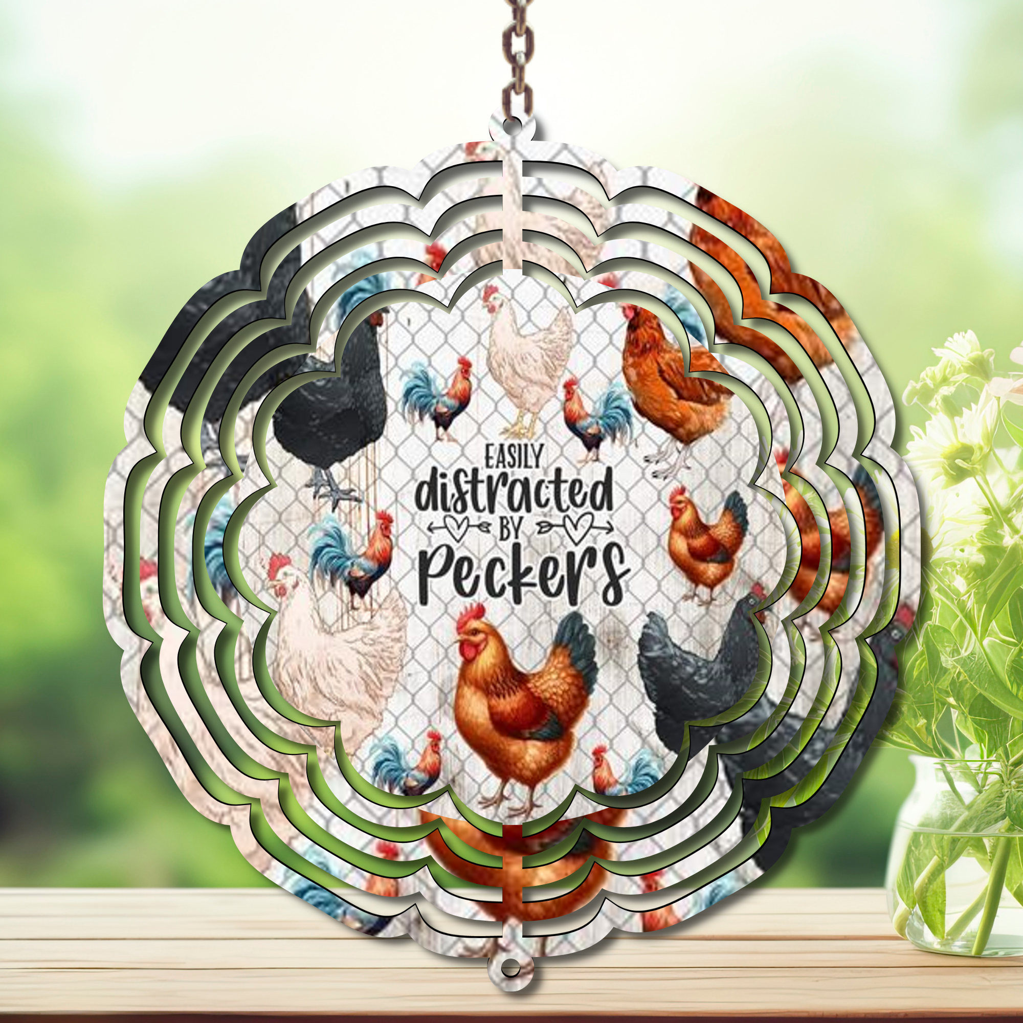 Chicken Aluminum Metal Wind Spinner, multiple images available.