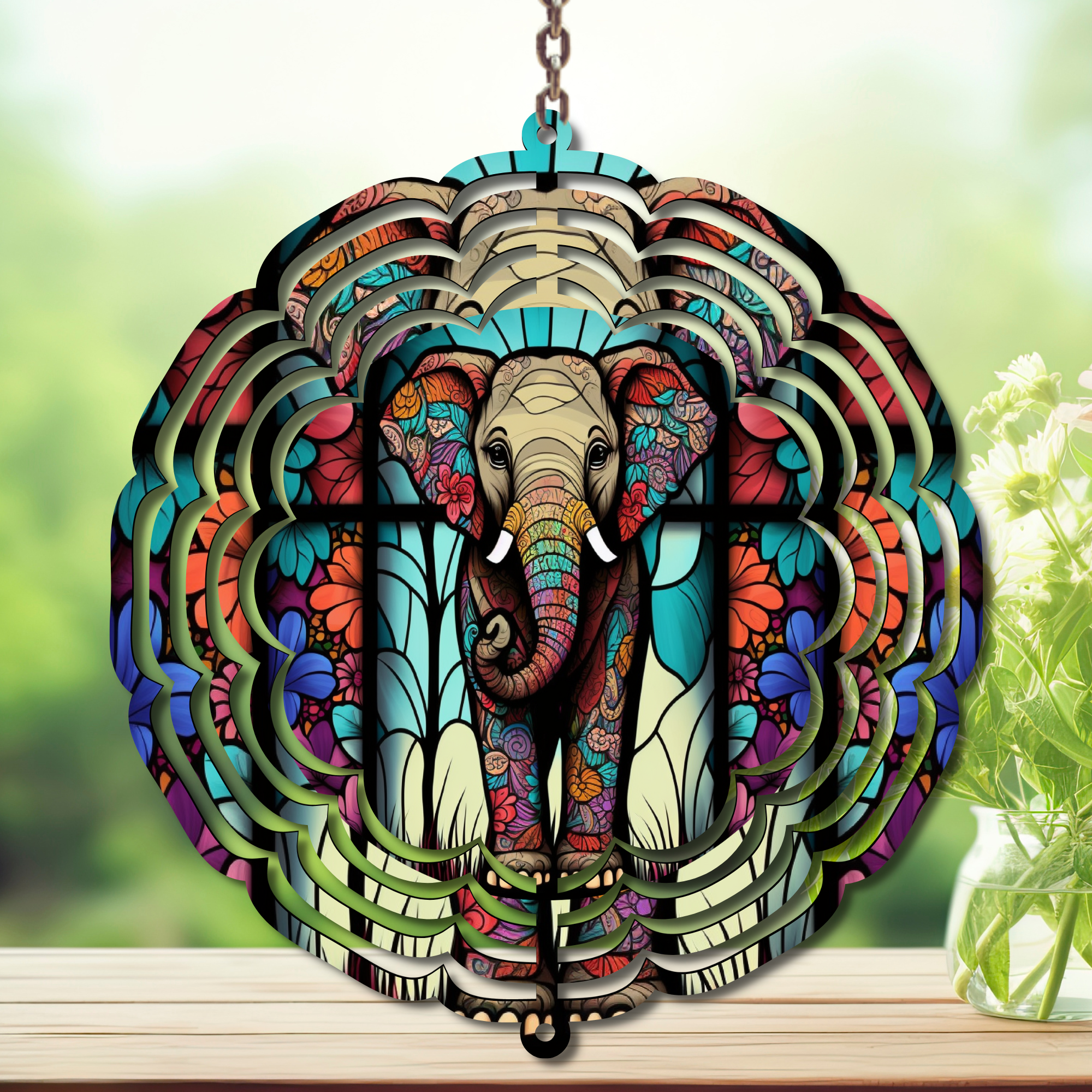 Elephant Aluminum Metal Wind Spinner, multiple images available.