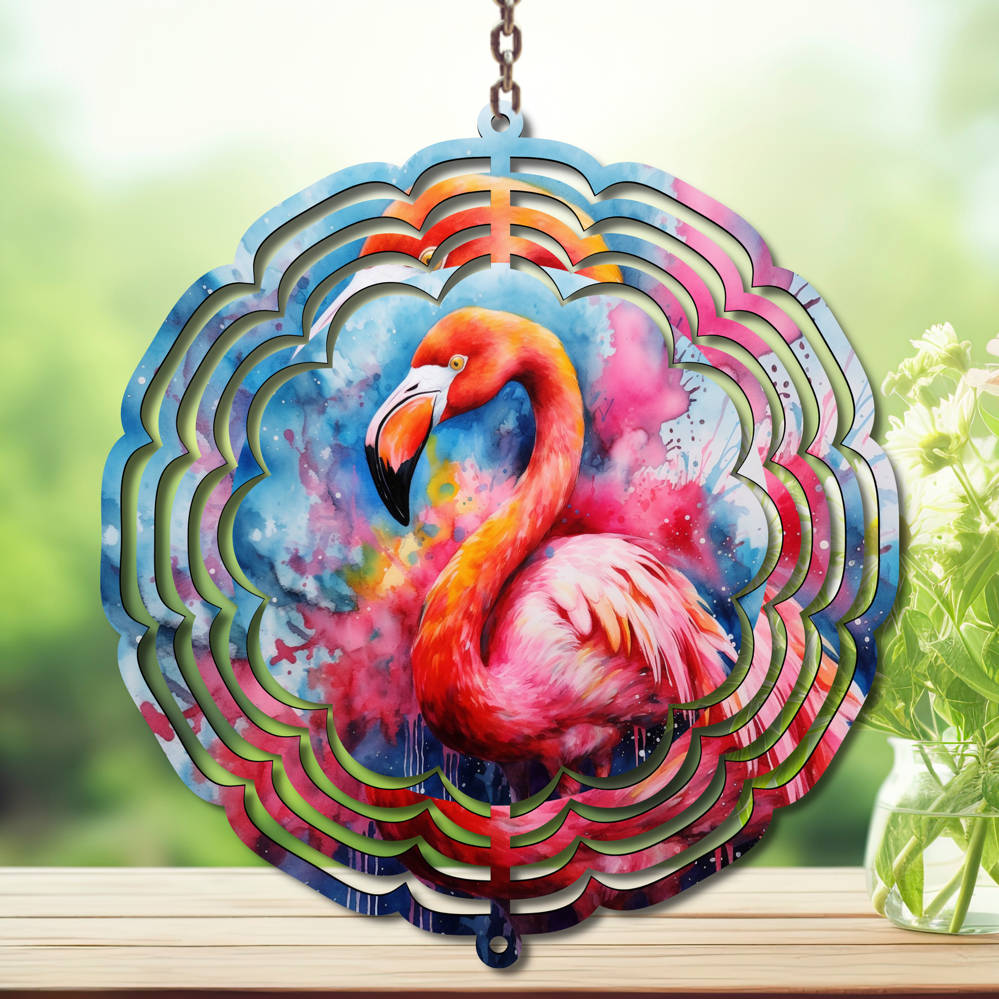 Flamingo Daydream Aluminum Metal Wind Spinner, multiple images available.