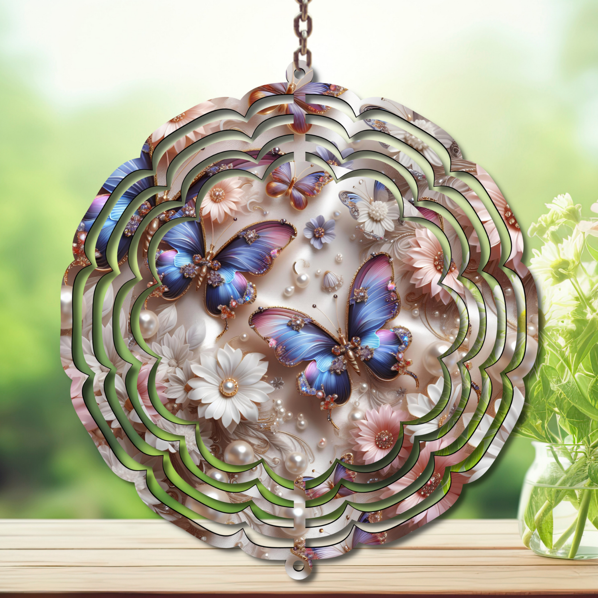Butterfly Aluminum Metal Wind Spinner, multiple images available.