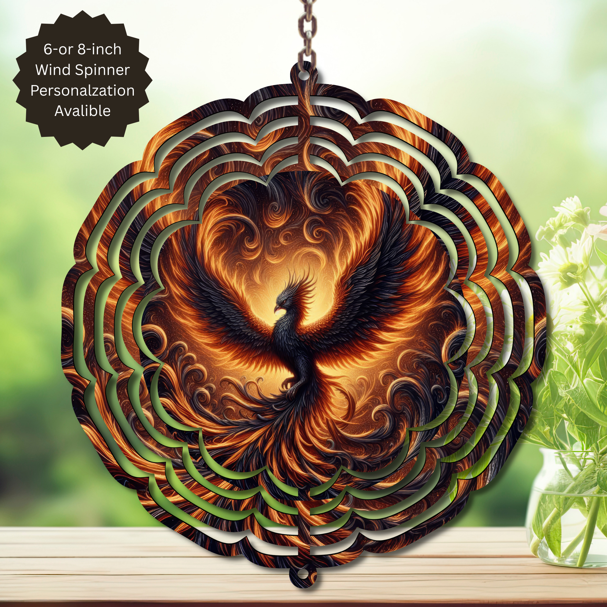 Phoenix Wind Spinner - Aluminum Metal Fire Bird Yard Art Outdoor Decor