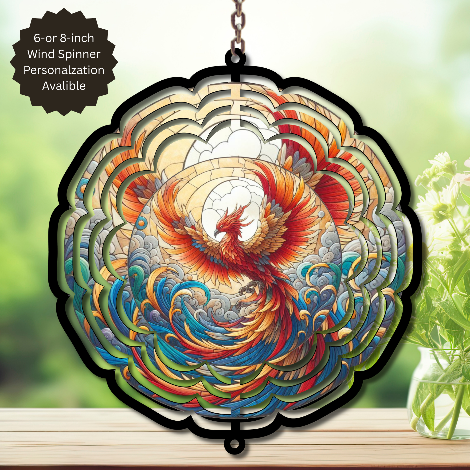 Phoenix Wind Spinner - Aluminum Metal Fire Bird Yard Art Outdoor Decor
