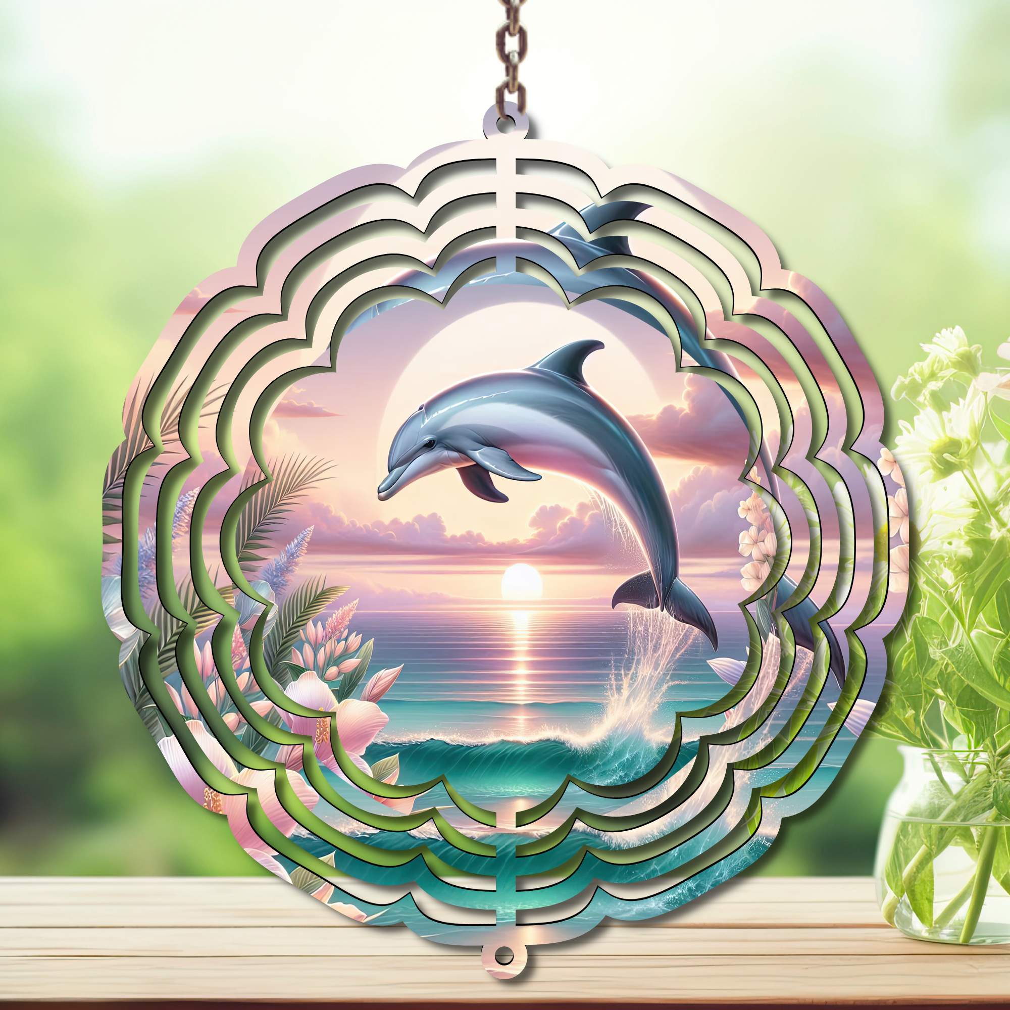Dolphins Aluminum Metal Wind Spinner, Let your yard spin with ocean magic multiple images available.