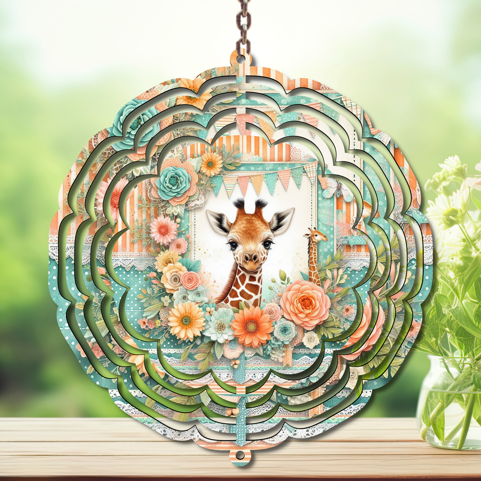 A tall twist on classic yard décor, Giraffe Aluminum Metal Wind Spinner, multiple images available.
