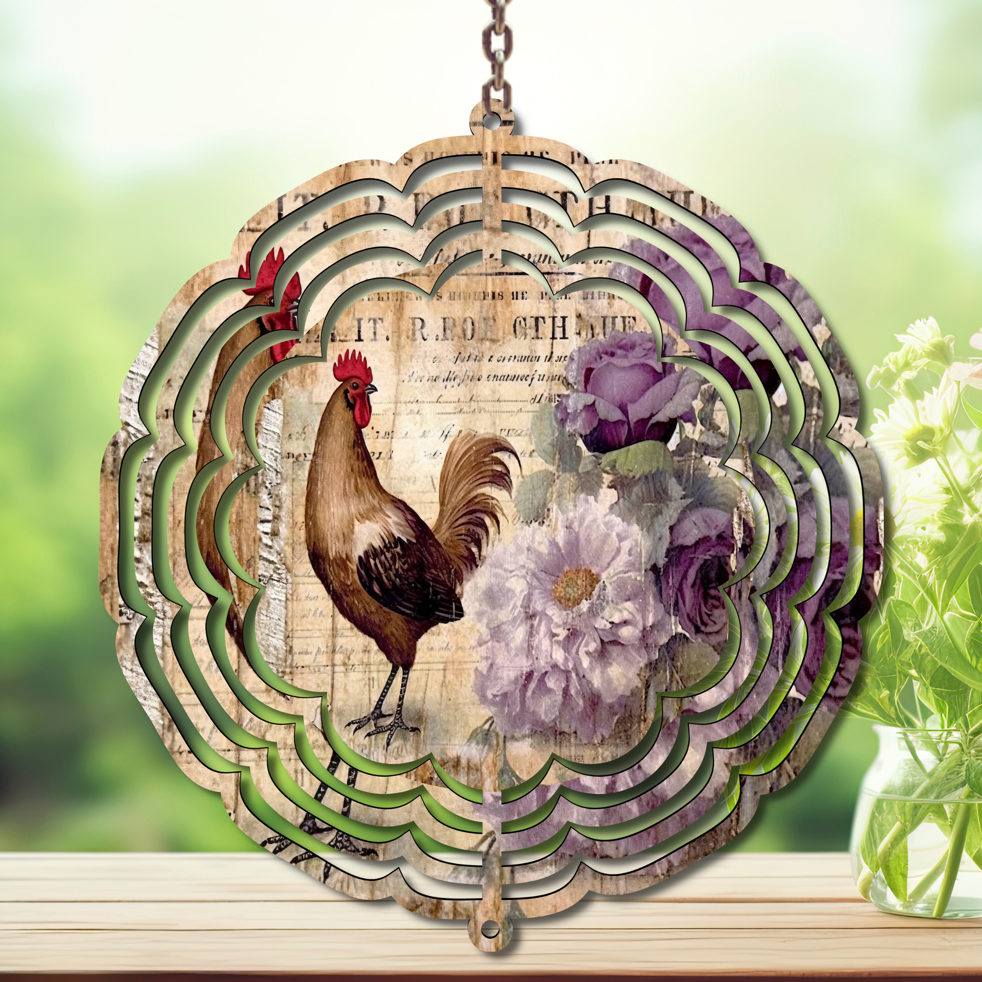Chicken Aluminum Metal Wind Spinner, multiple images available.