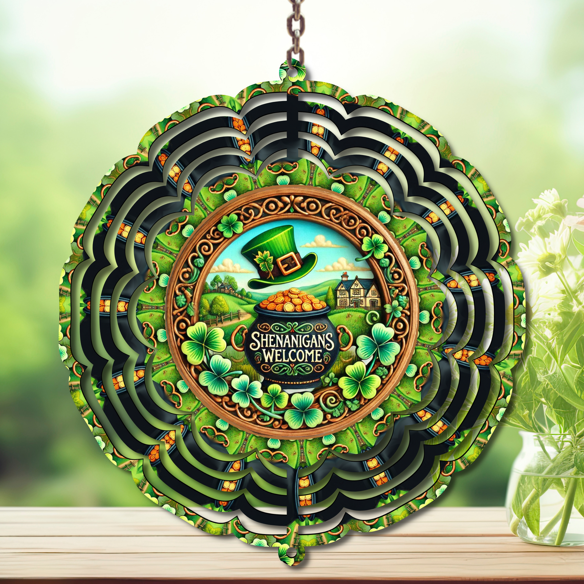 March magic St. Patty's Aluminum Metal Wind Spinner, multiple images available.