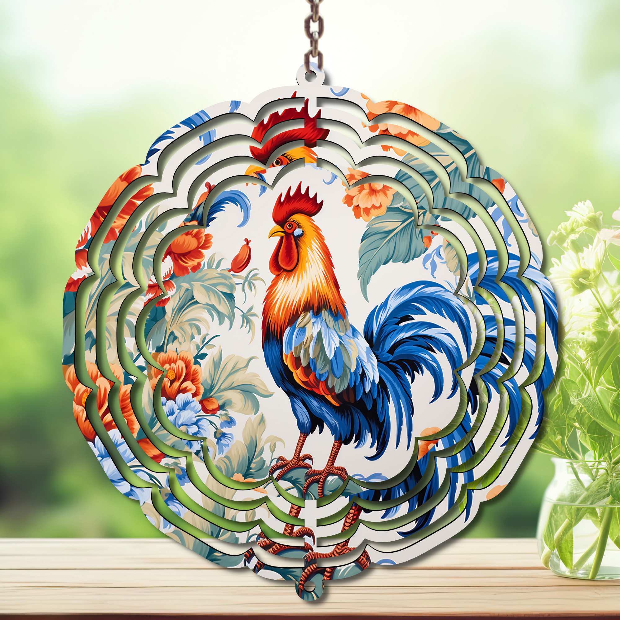 Chicken Aluminum Metal Wind Spinner, multiple images available.