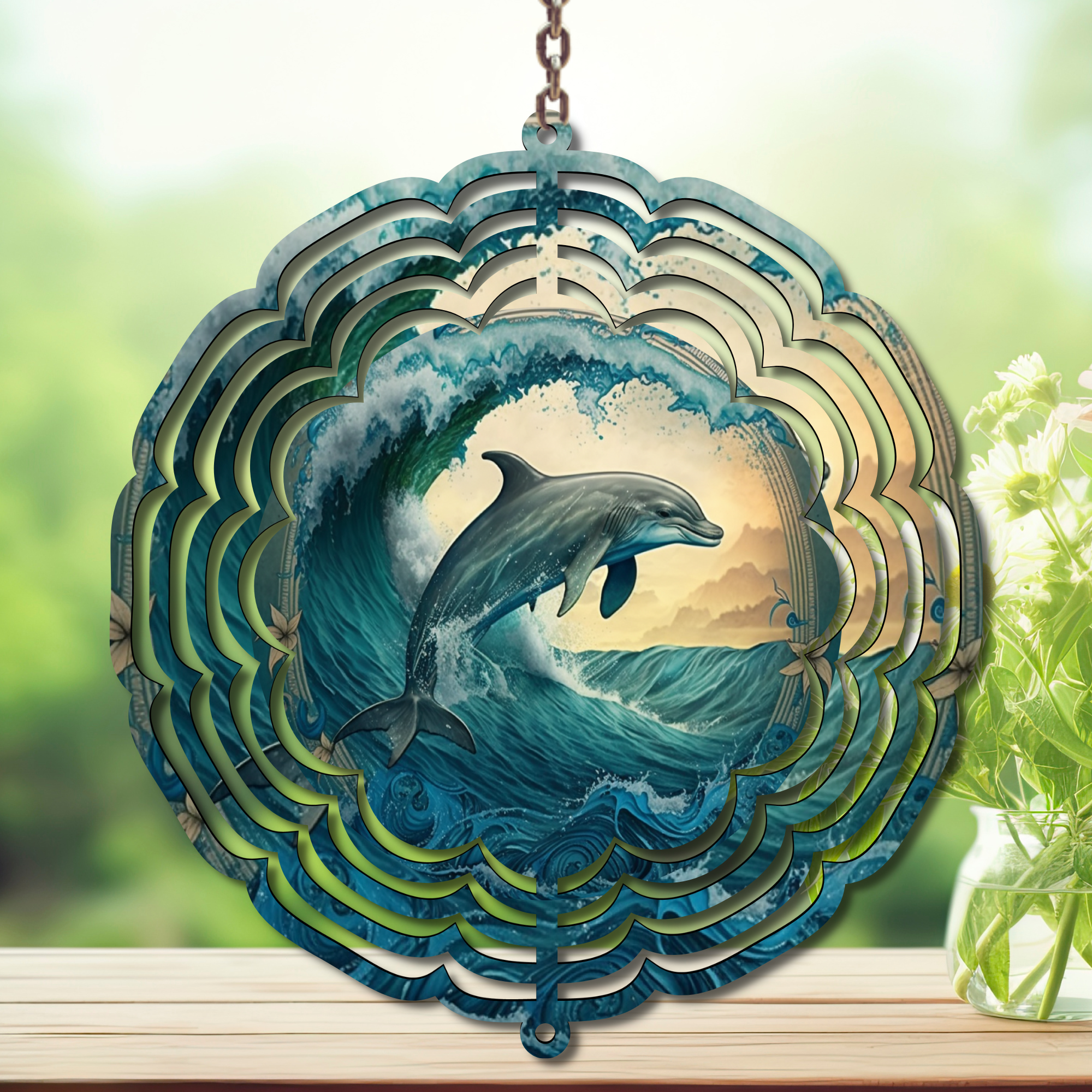 Dolphins Aluminum Metal Wind Spinner, Let your yard spin with ocean magic multiple images available.