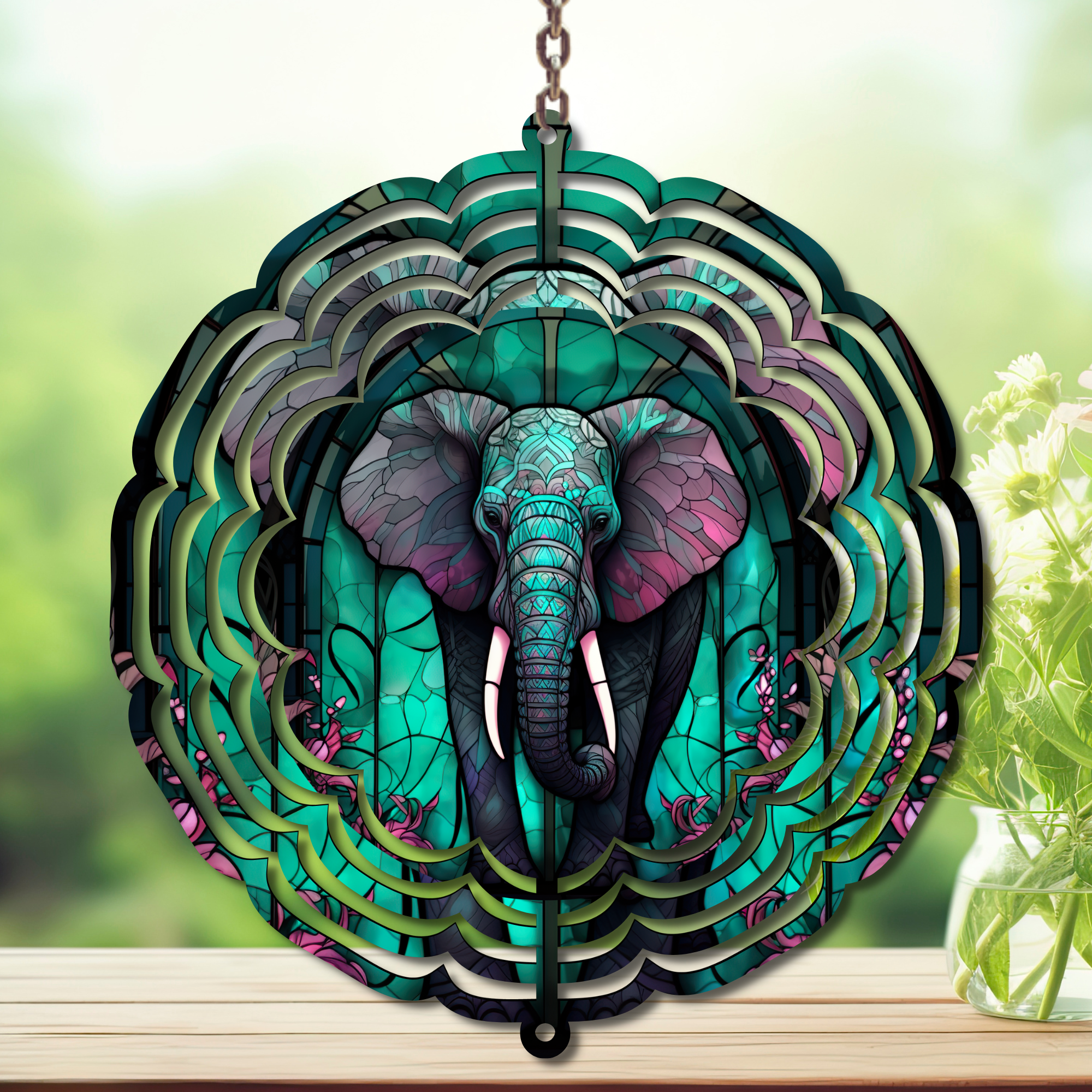 Elephant Aluminum Metal Wind Spinner, multiple images available.