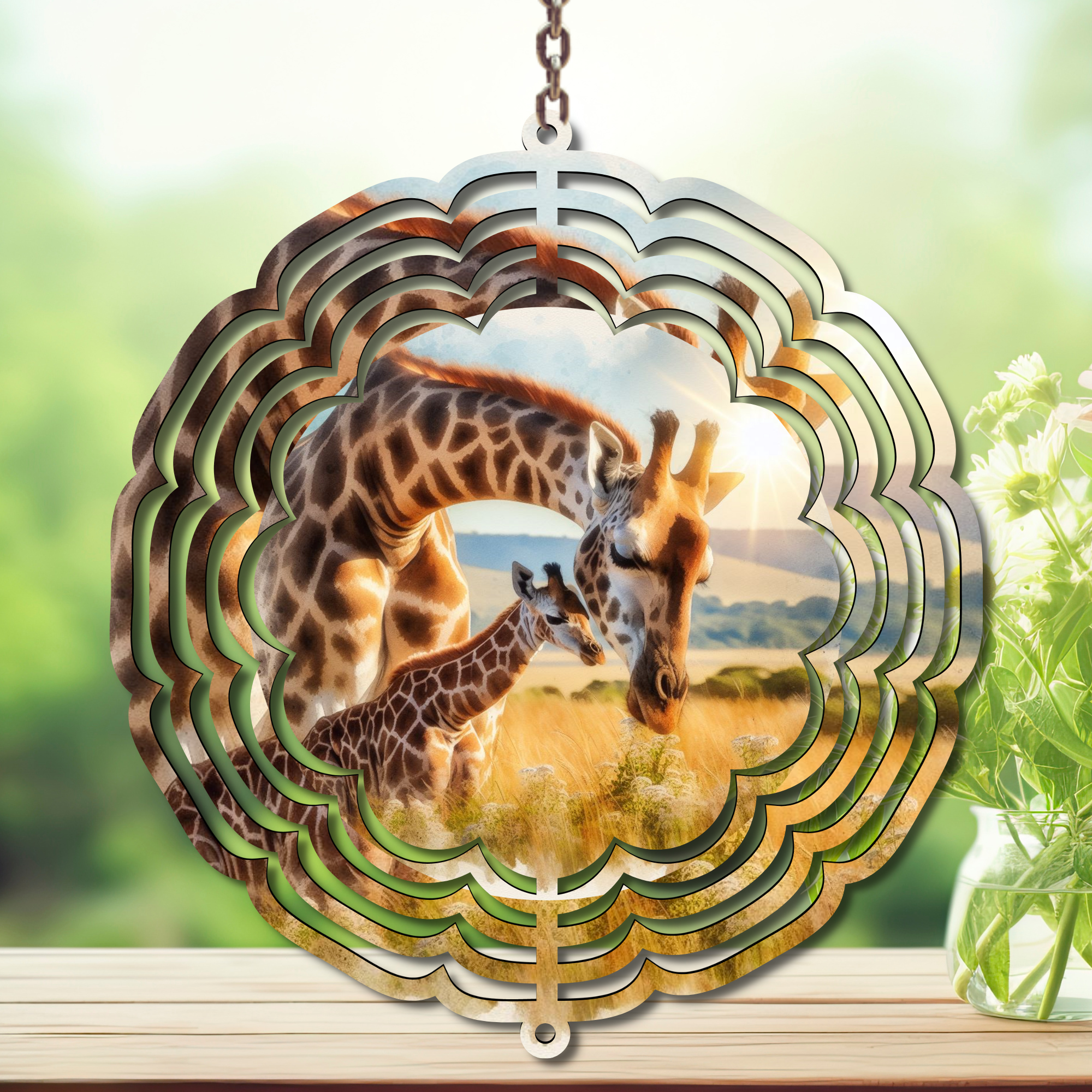 A tall twist on classic yard décor, Giraffe Aluminum Metal Wind Spinner, multiple images available.