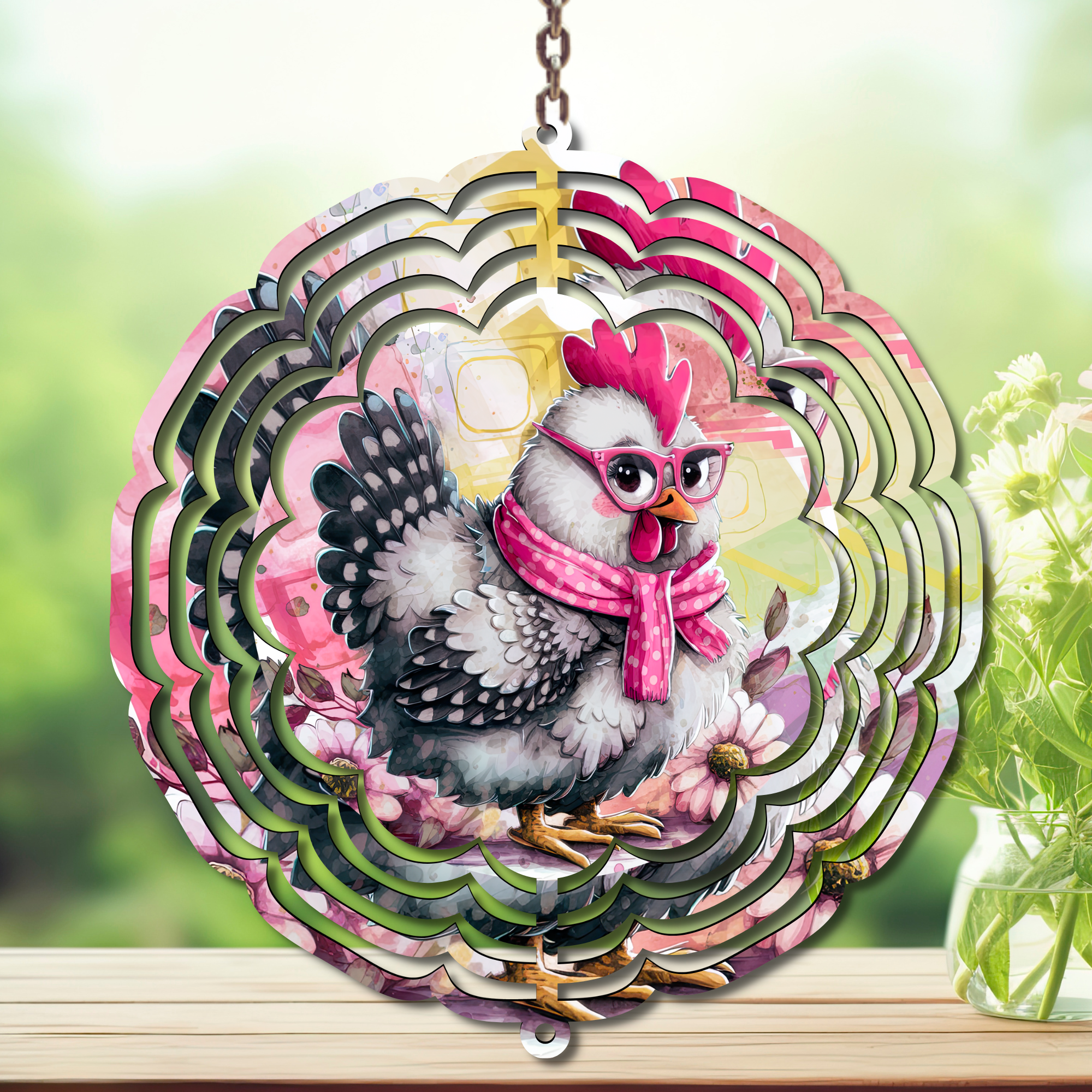 Chicken Aluminum Metal Wind Spinner, multiple images available.