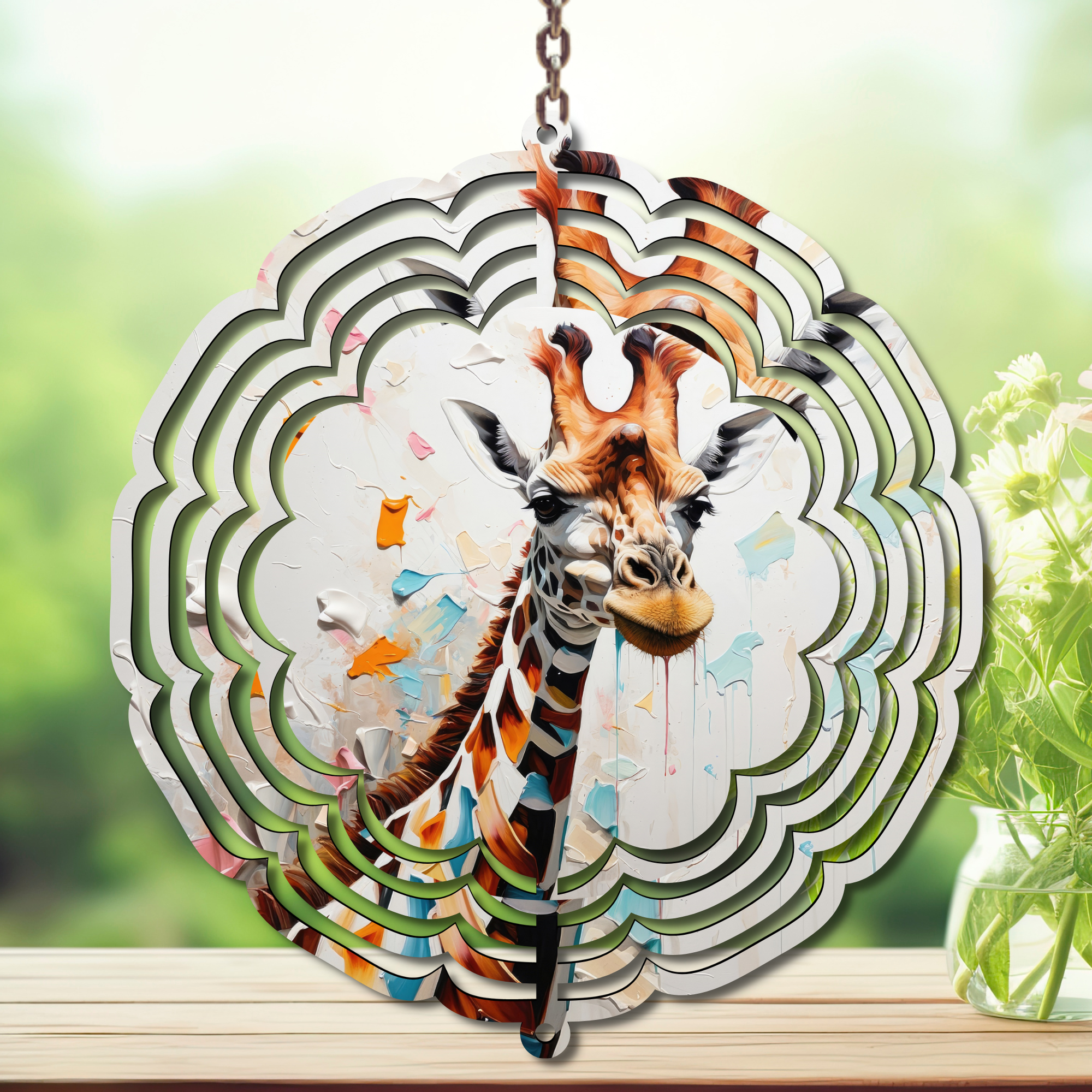 A tall twist on classic yard décor, Giraffe Aluminum Metal Wind Spinner, multiple images available.