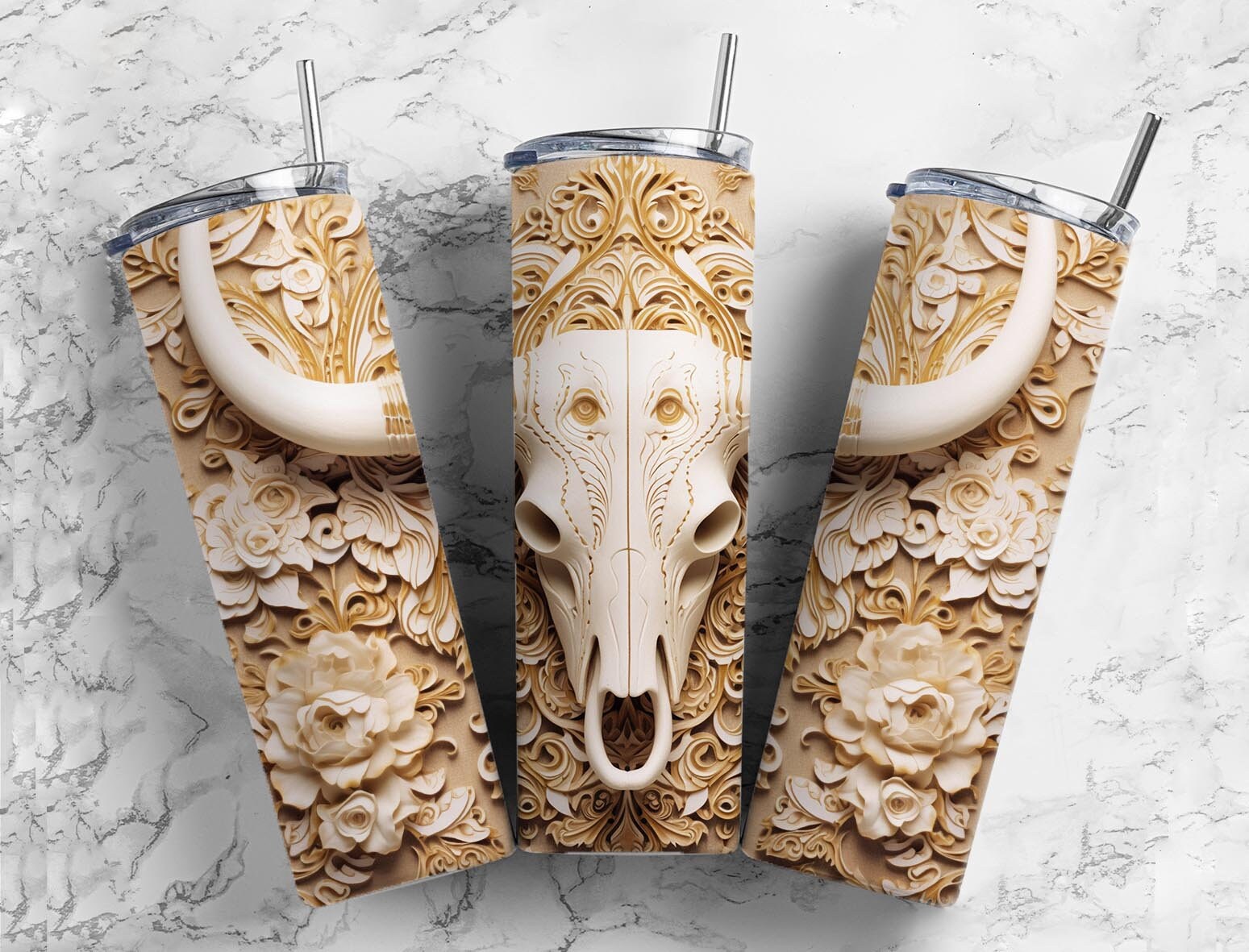 Western Boho cow Skull Stainless Steel Tumblers and mugs Multiple Sizes and Images Available