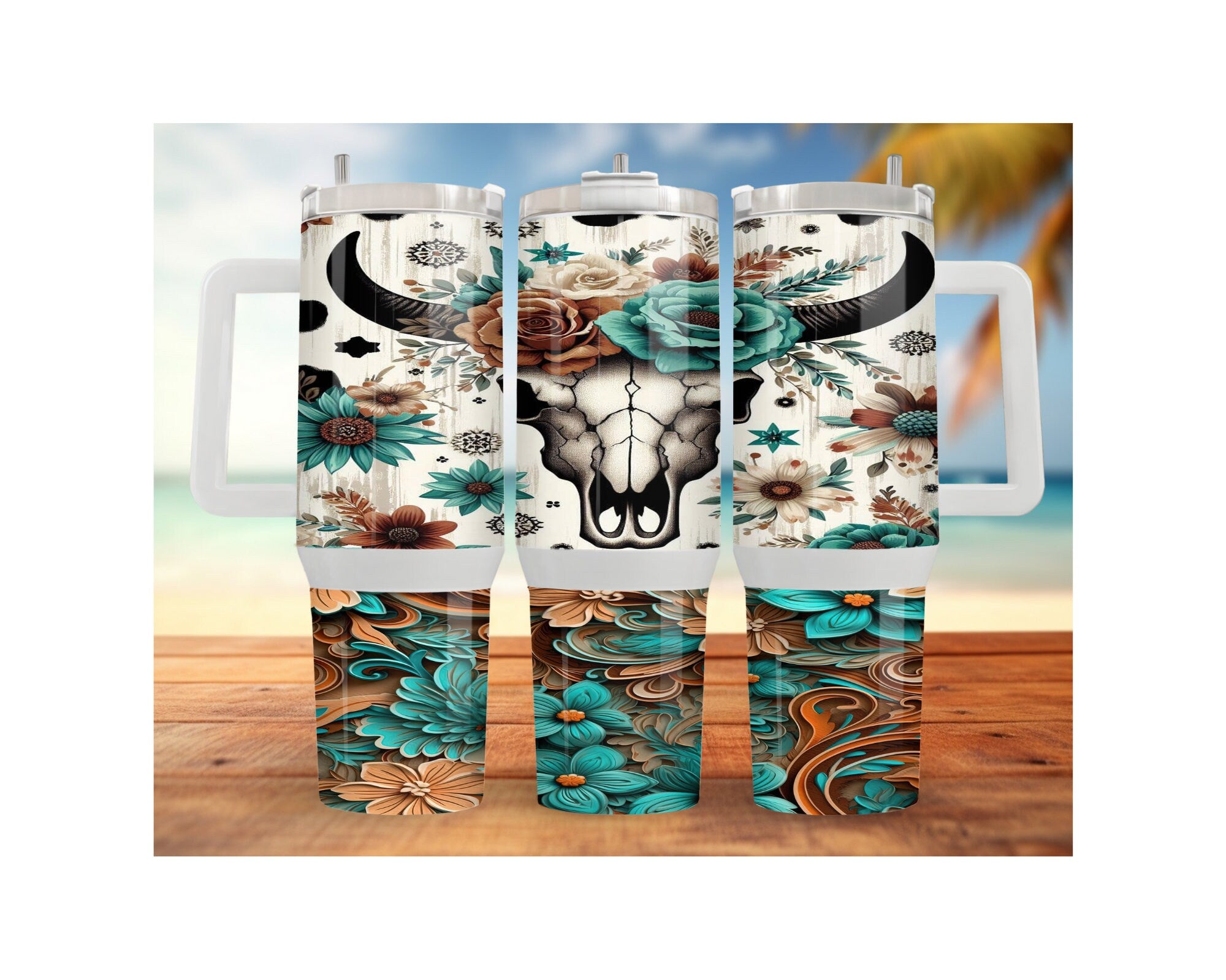 Western Boho cow Skull Stainless Steel Tumblers and mugs Multiple Sizes and Images Available