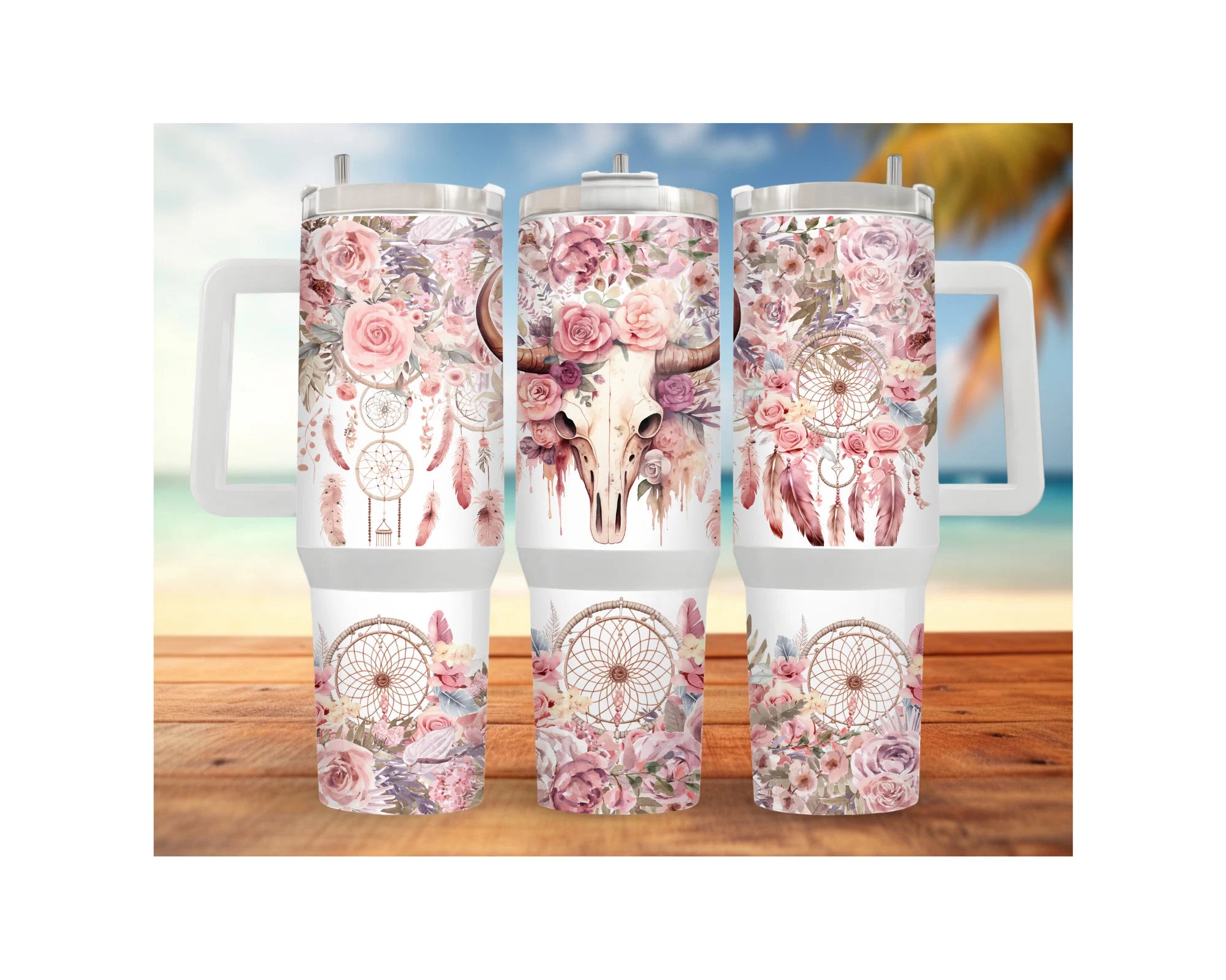 Western Boho cow Skull Stainless Steel Tumblers and mugs Multiple Sizes and Images Available