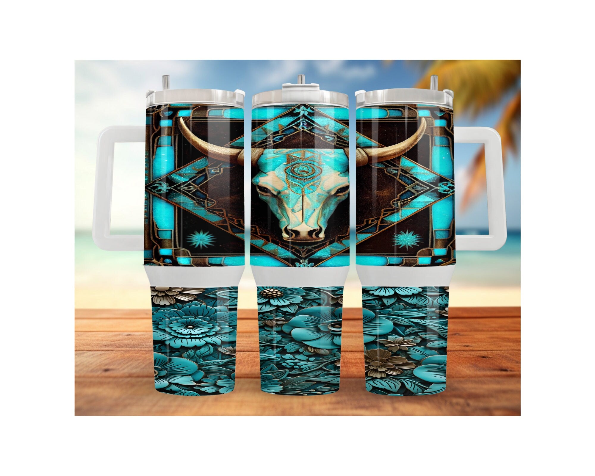 Western Boho cow Skull Stainless Steel Tumblers and mugs Multiple Sizes and Images Available