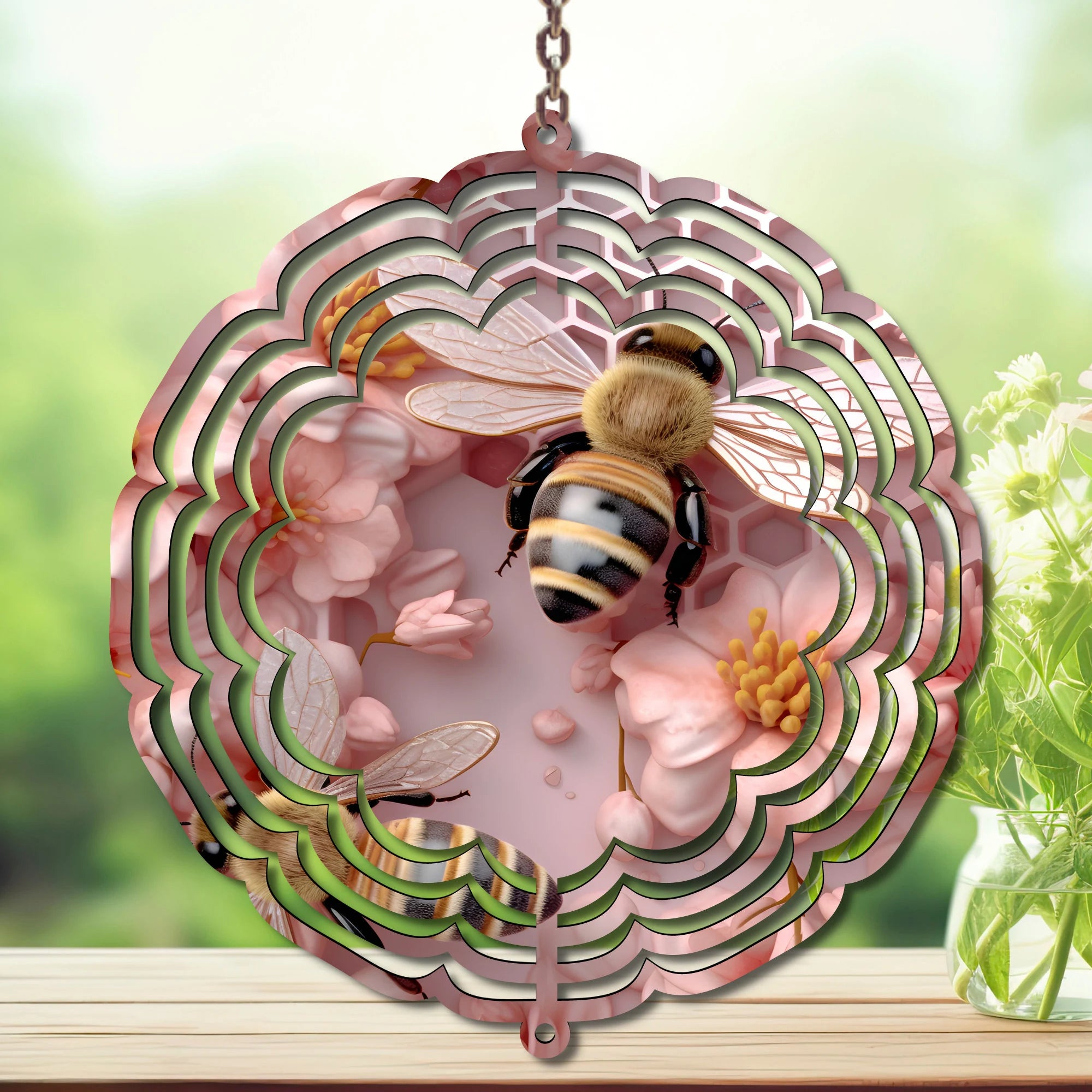 Honeybee Aluminum Metal Wind Spinner, Let your yard buzz with sunshine! Multiple images available.