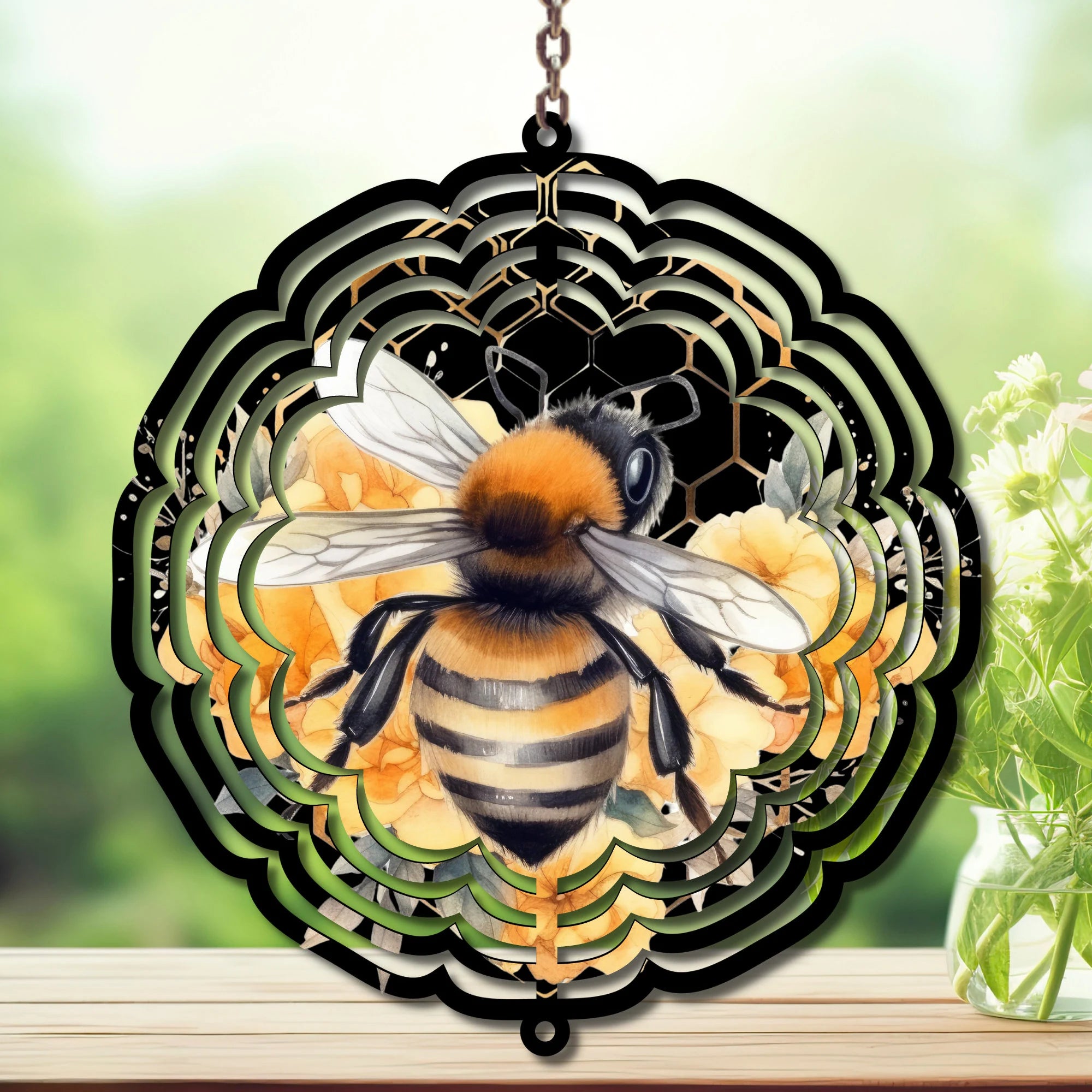 Honeybee Aluminum Metal Wind Spinner, Let your yard buzz with sunshine! Multiple images available.