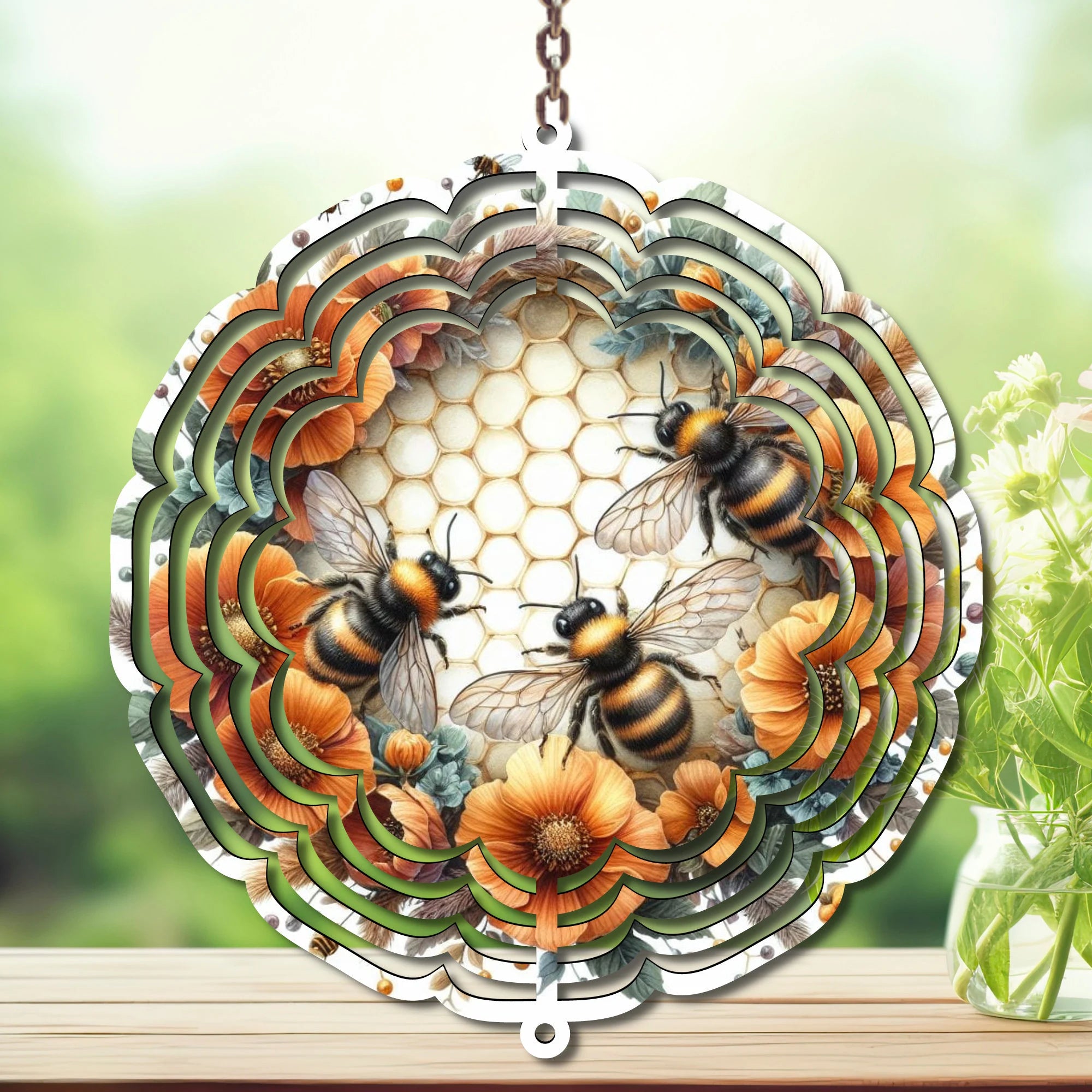 Honeybee Aluminum Metal Wind Spinner, Let your yard buzz with sunshine! Multiple images available.