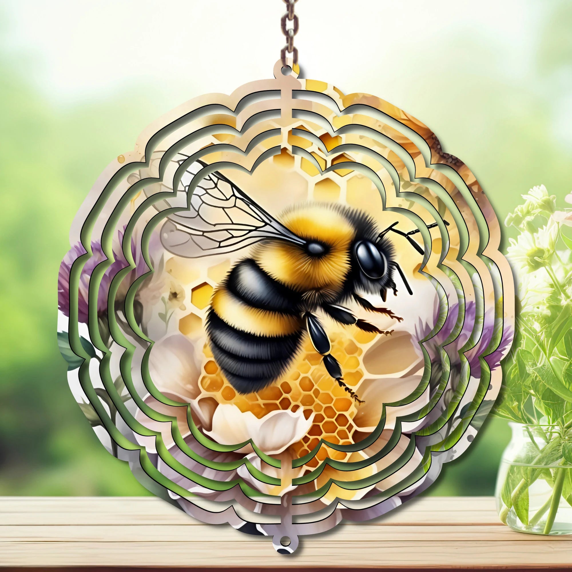 Honeybee Aluminum Metal Wind Spinner, Let your yard buzz with sunshine! Multiple images available.
