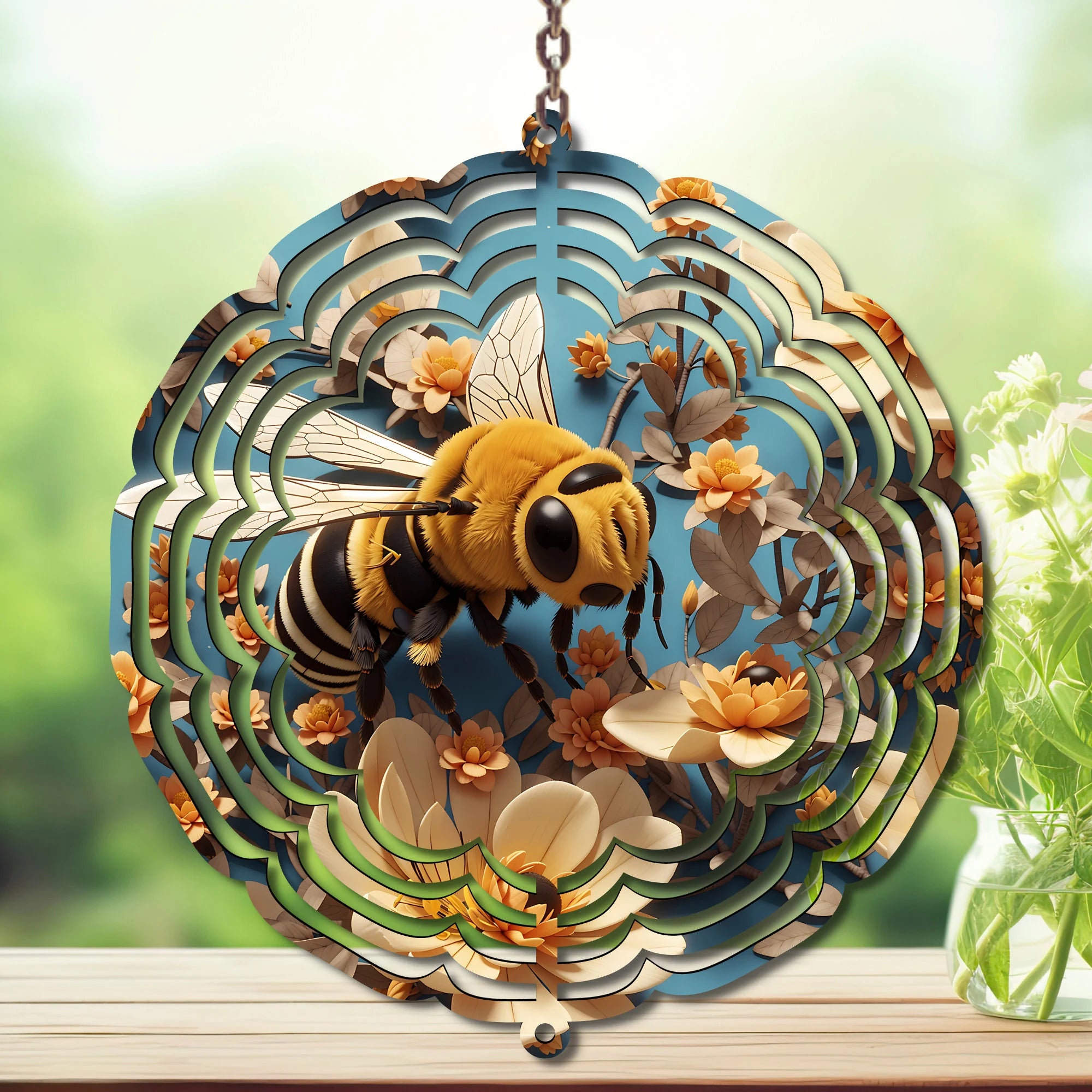Honeybee Aluminum Metal Wind Spinner, Let your yard buzz with sunshine! Multiple images available.