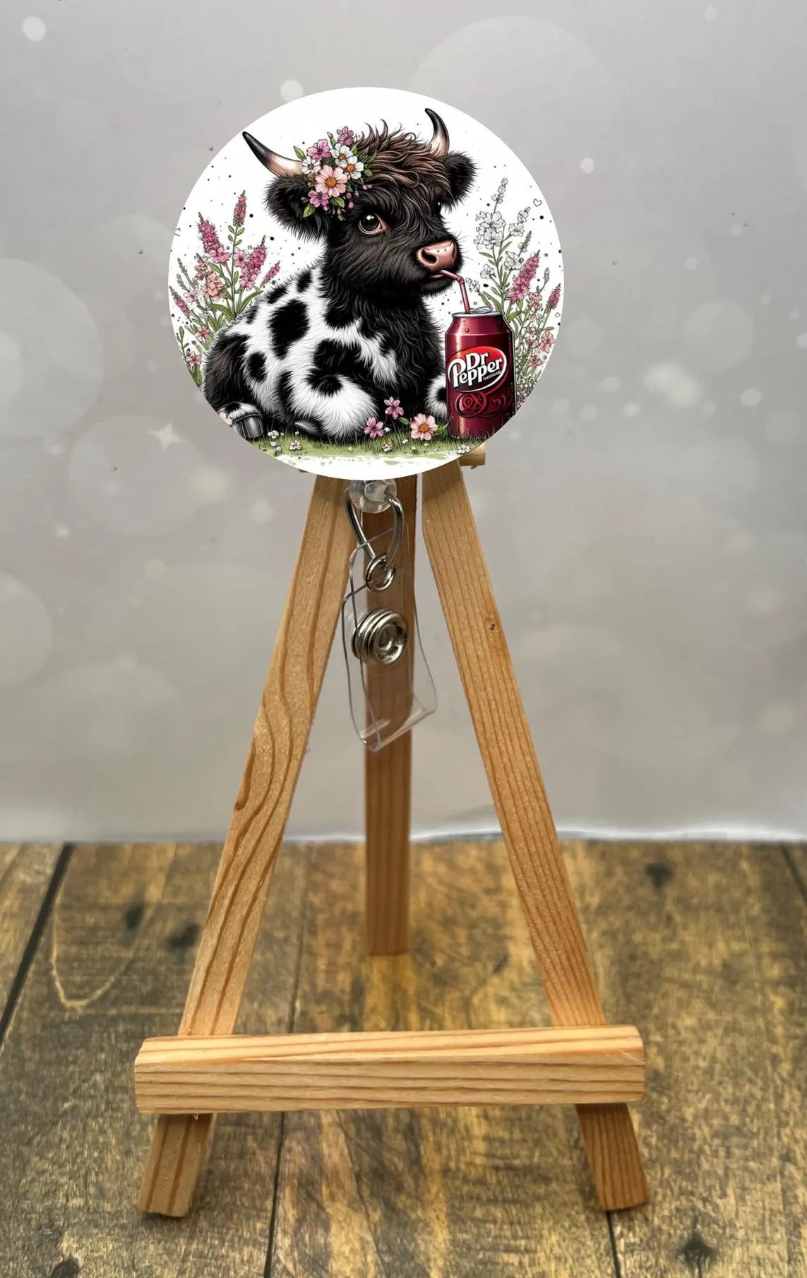 Highland Cow badge pulls. Brighten your shift, one cow at a time. Multiple Images available. Add beads or shimmer glitter options.