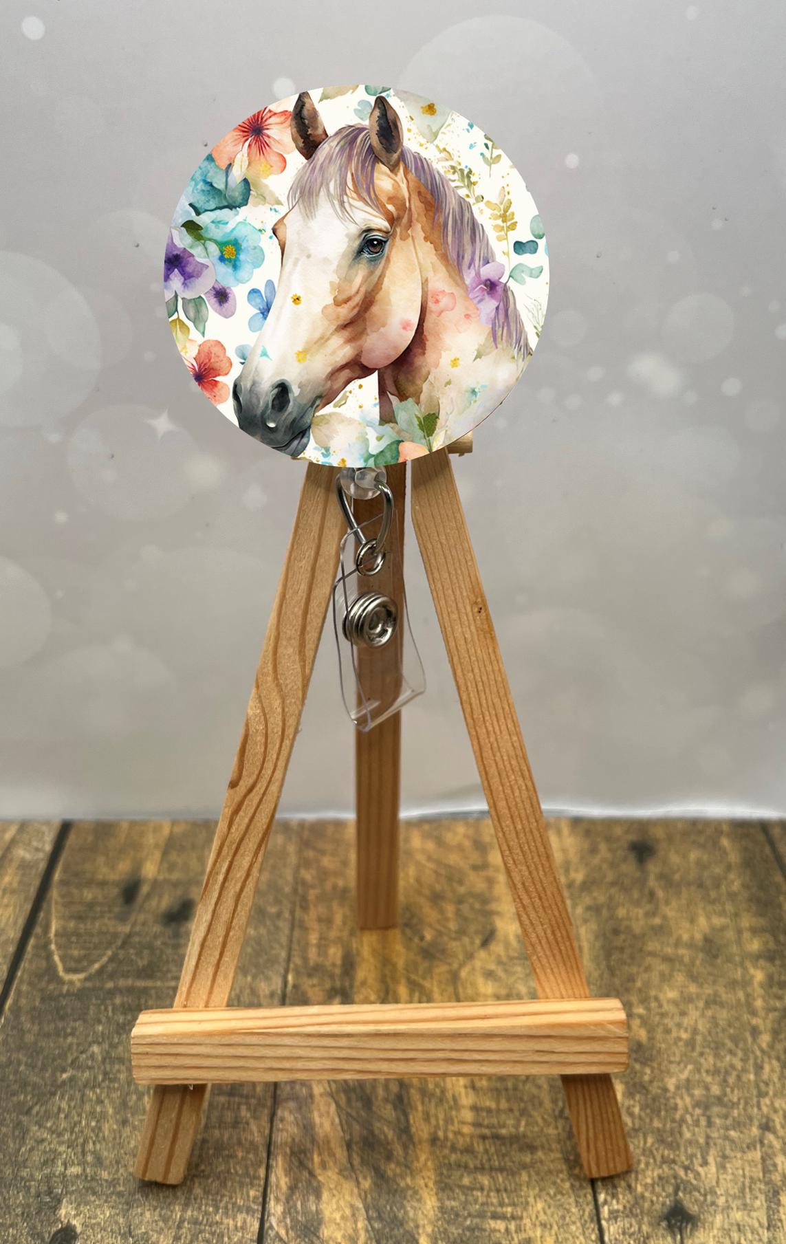 Horse Badge Pulls. Multiple Images available. Add beads or shimmer glitter options.