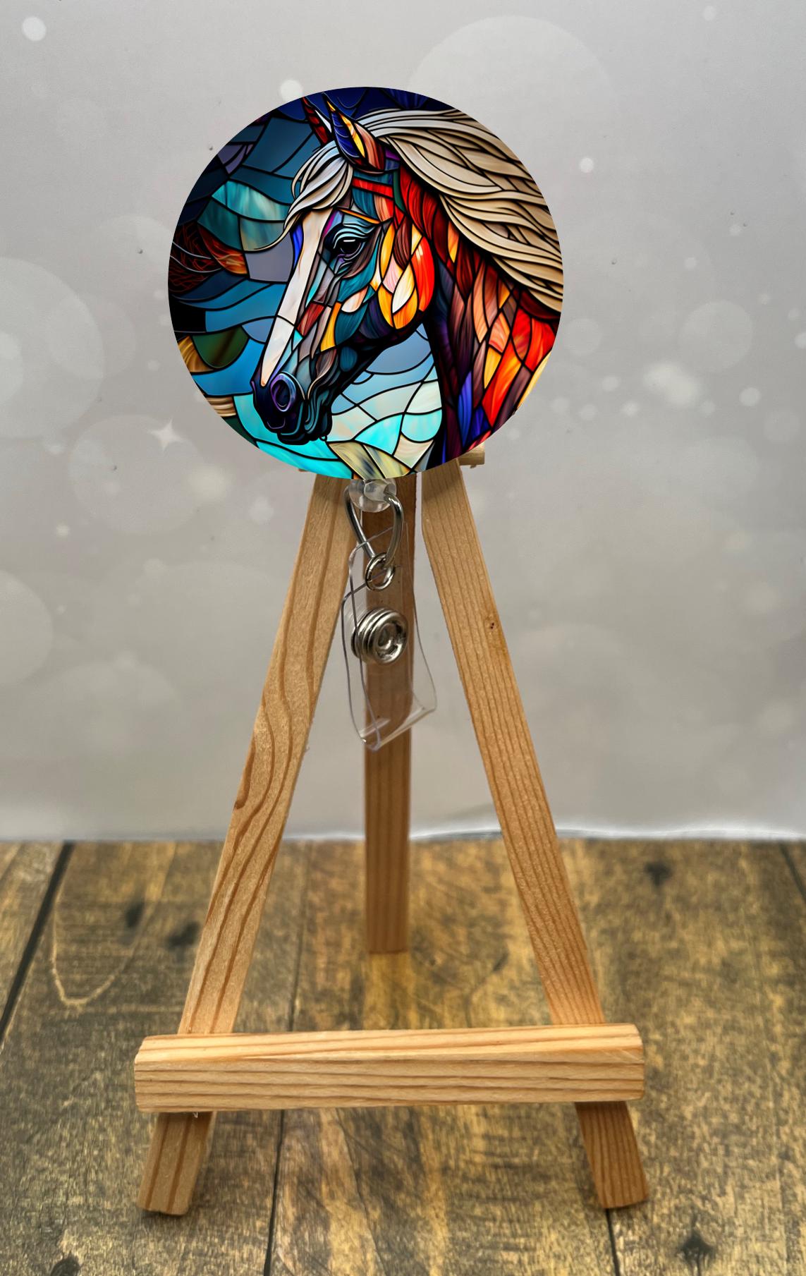Horse Badge Pulls. Multiple Images available. Add beads or shimmer glitter options.