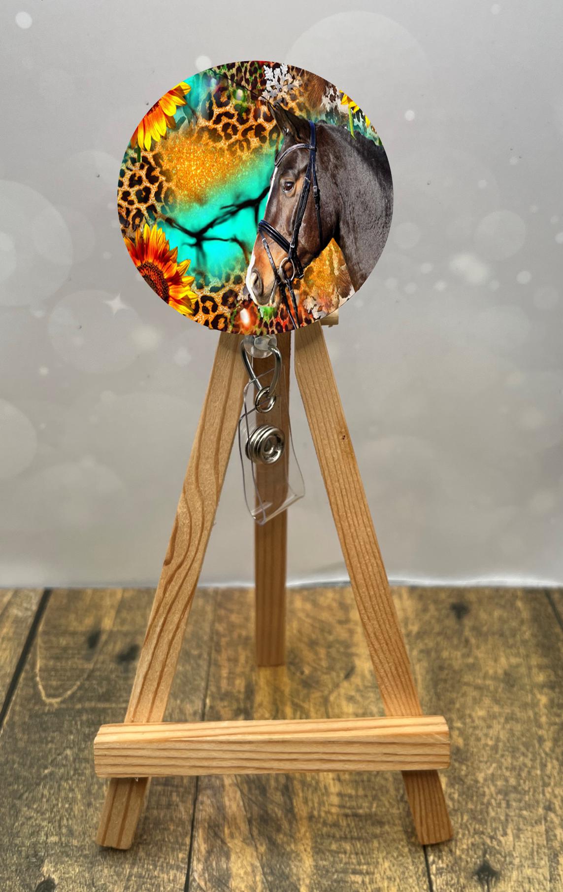 Horse Badge Pulls. Multiple Images available. Add beads or shimmer glitter options.