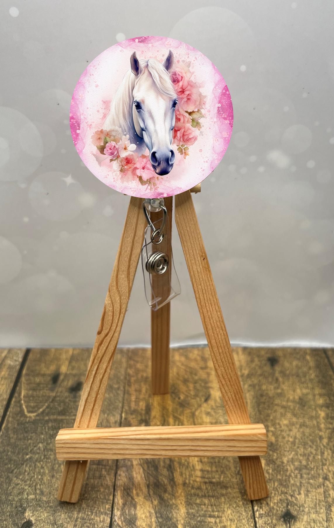 Horse Badge Pulls. Multiple Images available. Add beads or shimmer glitter options.