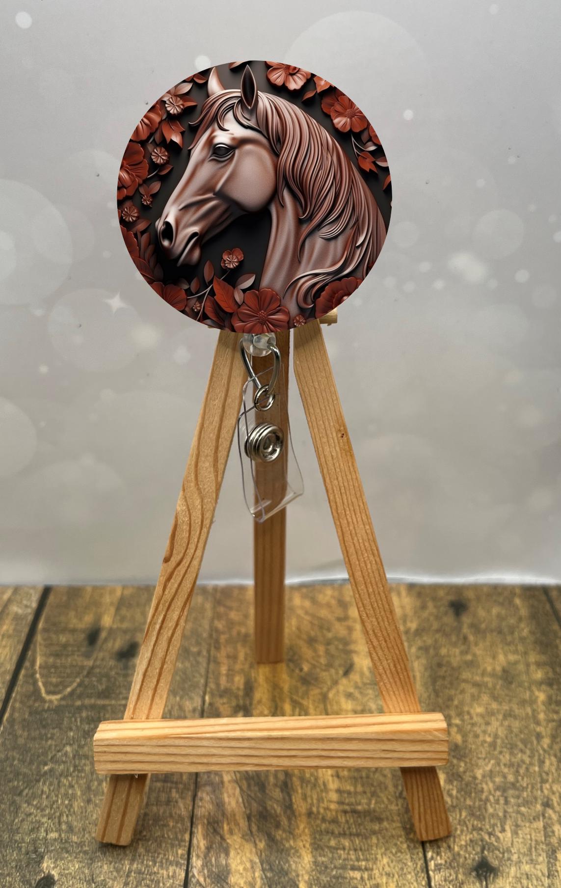 Horse Badge Pulls. Multiple Images available. Add beads or shimmer glitter options.