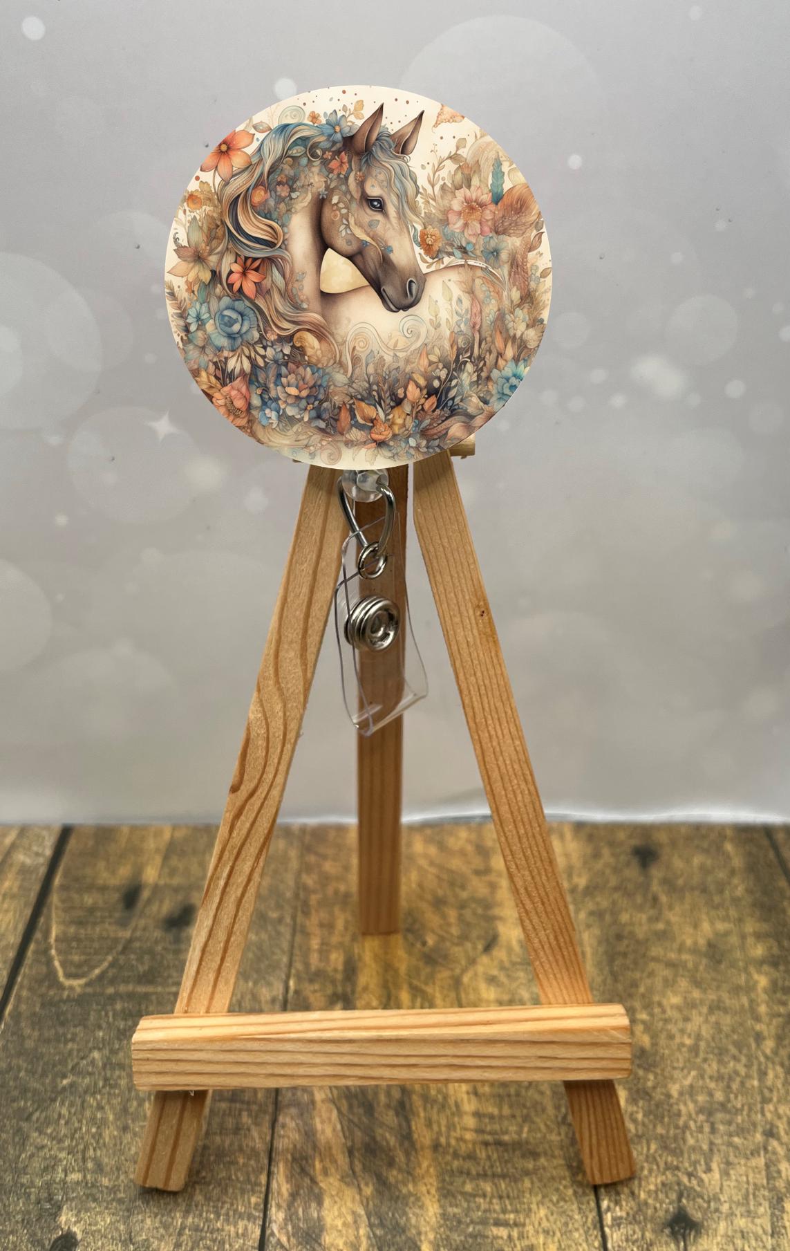 Horse Badge Pulls. Multiple Images available. Add beads or shimmer glitter options.