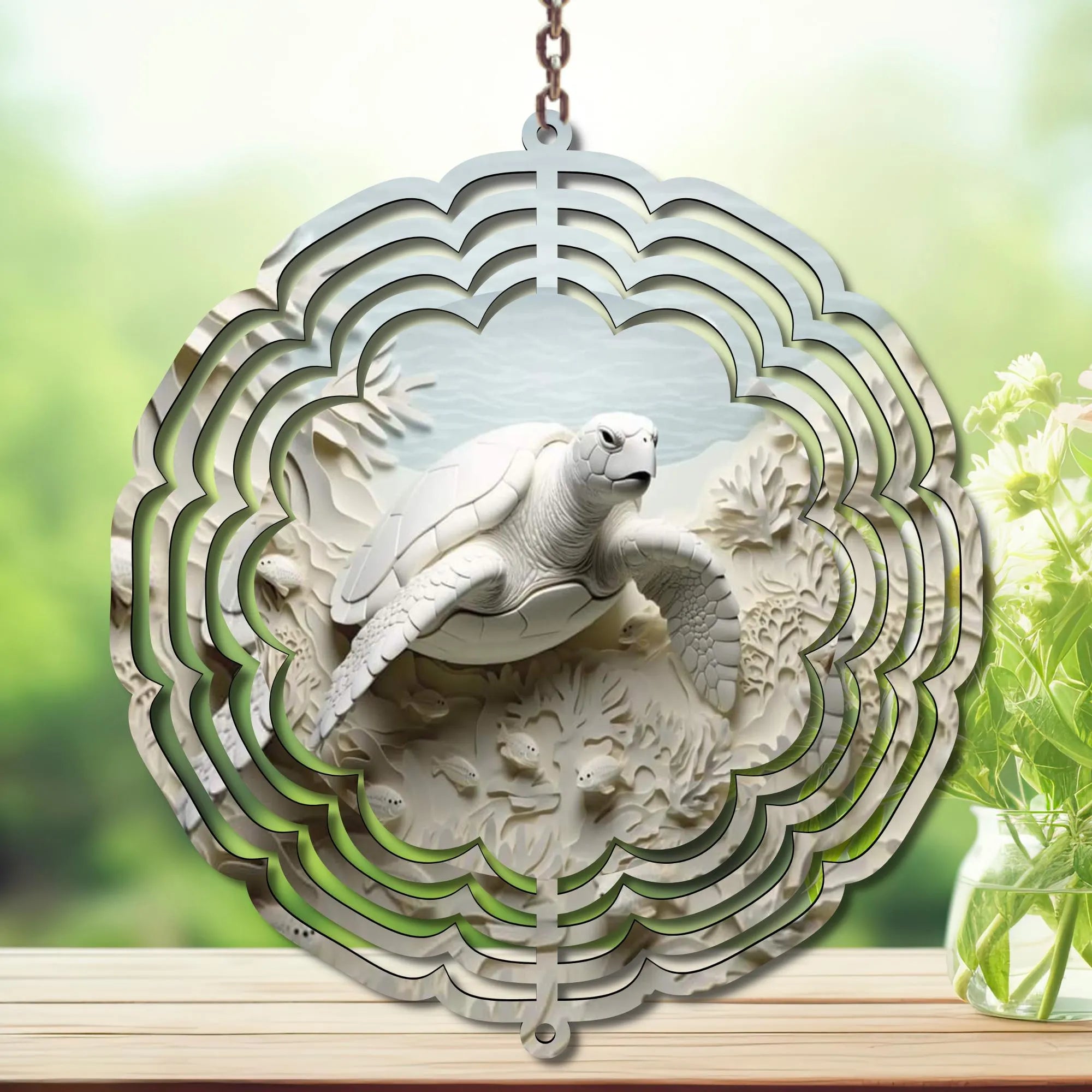 Sea Turtle Aluminum Metal Wind Spinner, Made with Waves & Whimsy. Multiple images available.