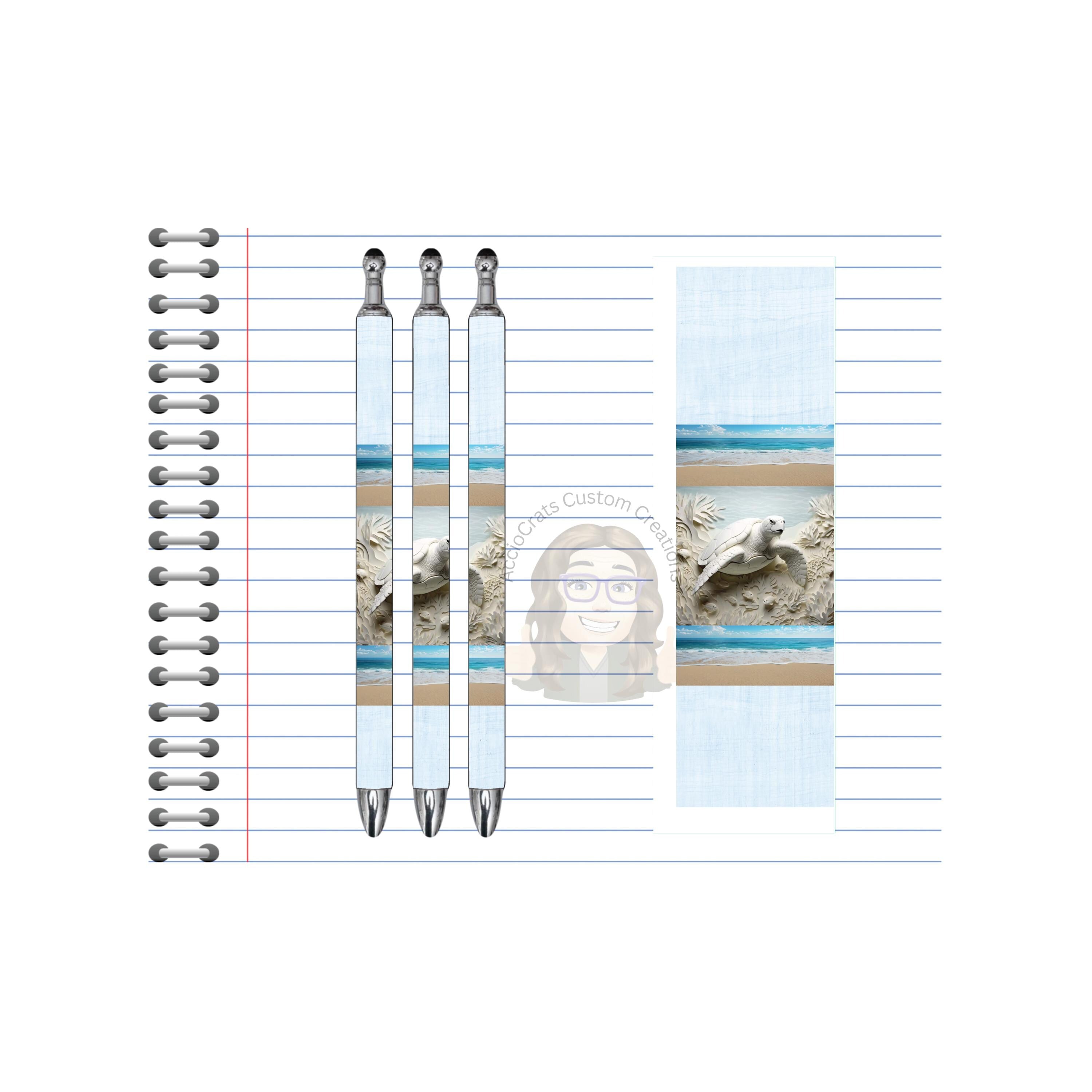 Refillable Pens, Sea Turtle Images. Write with coastal charm. Multiple options and Images available.