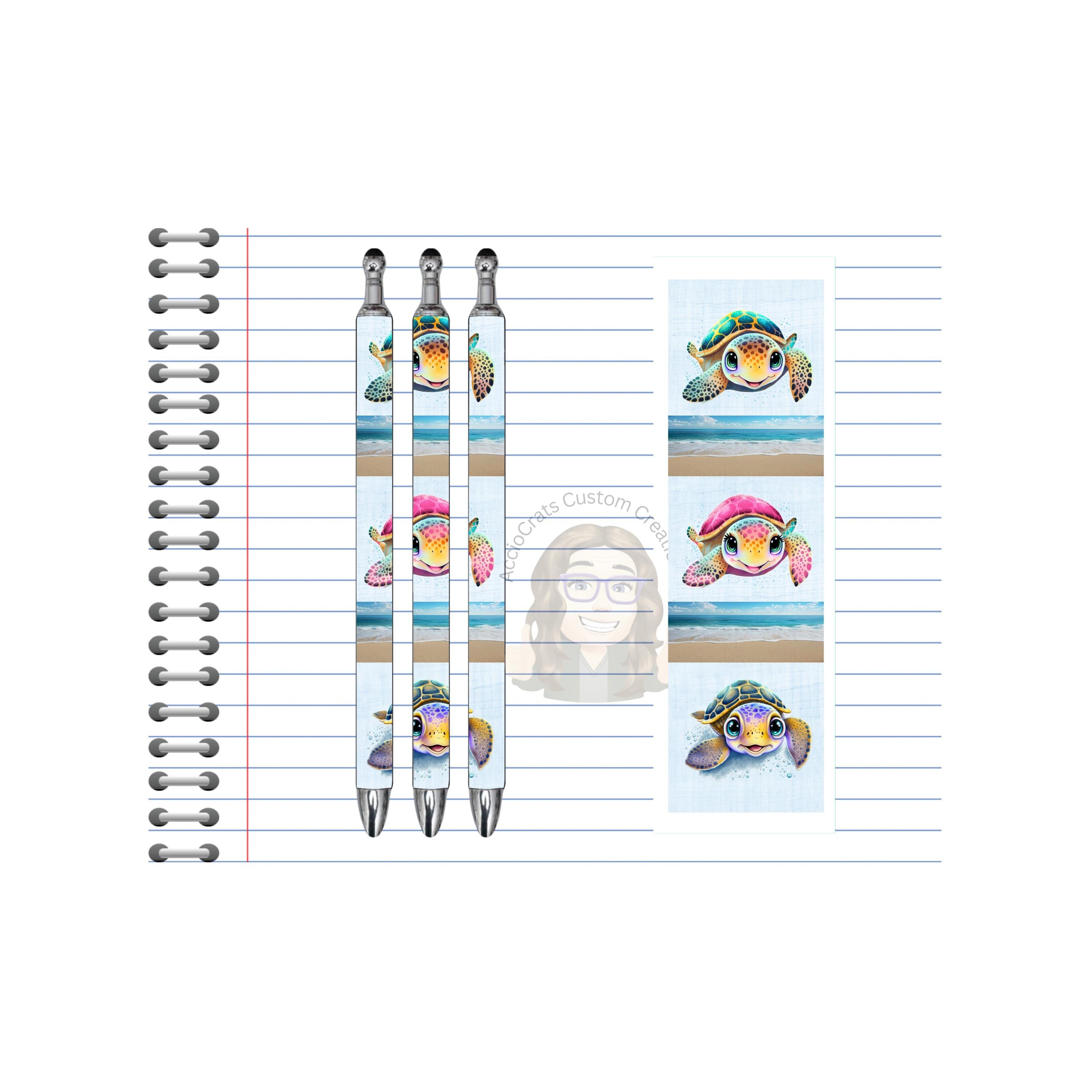 Refillable Pens, Sea Turtle Images. Write with coastal charm. Multiple options and Images available.