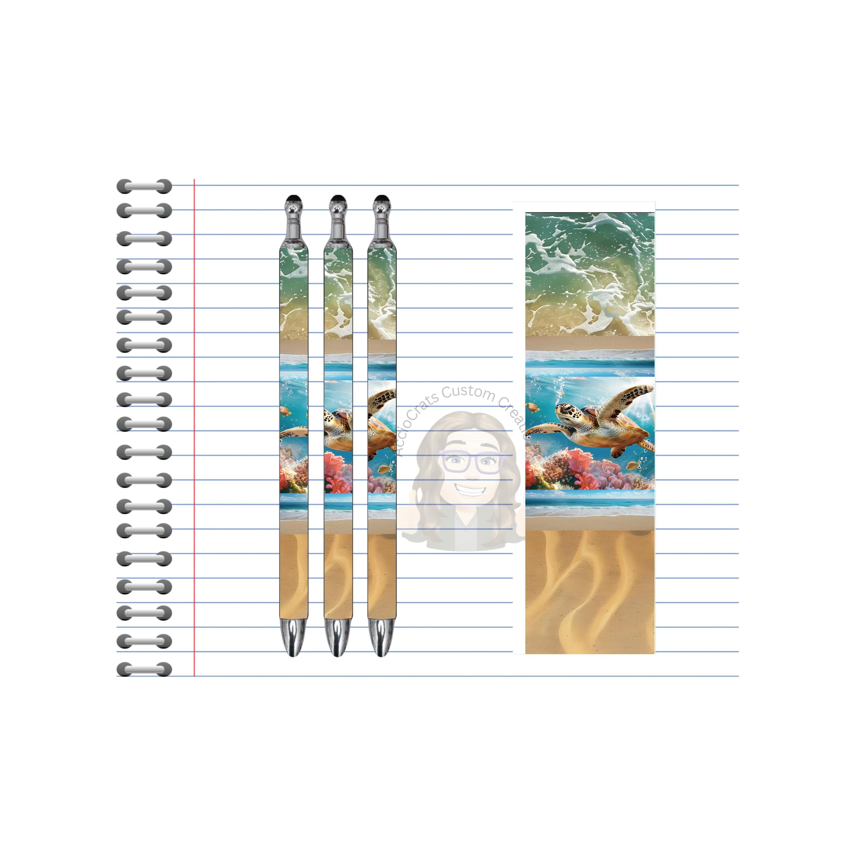 Refillable Pens, Sea Turtle Images. Write with coastal charm. Multiple options and Images available.