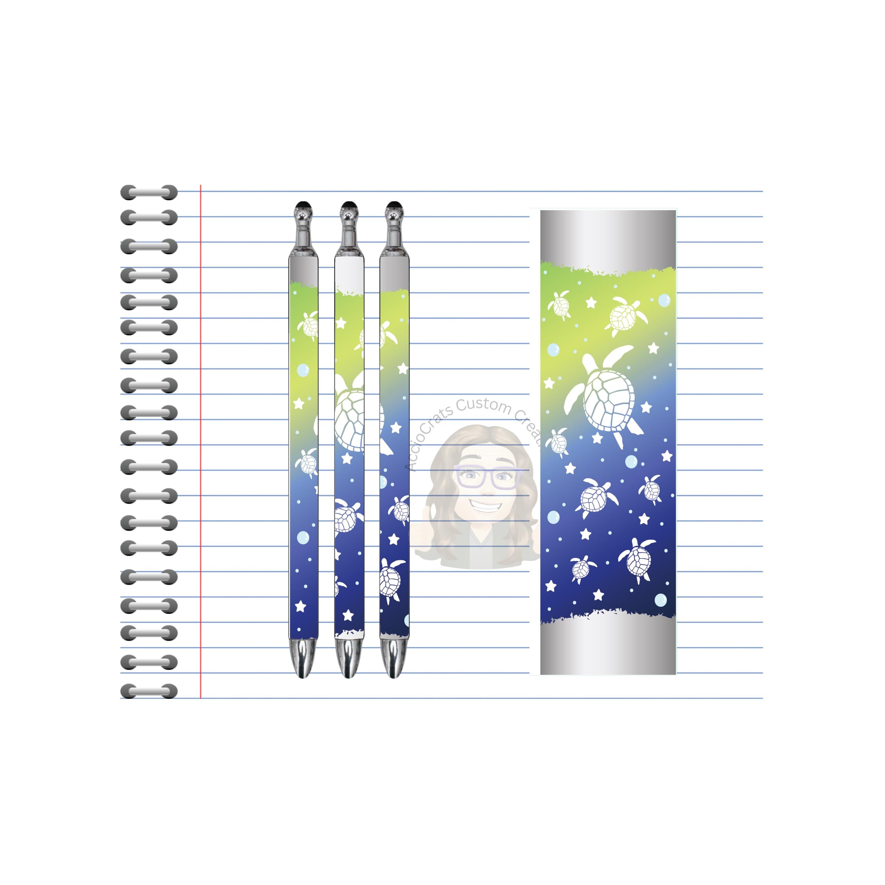Refillable Pens, Sea Turtle Images. Write with coastal charm. Multiple options and Images available.