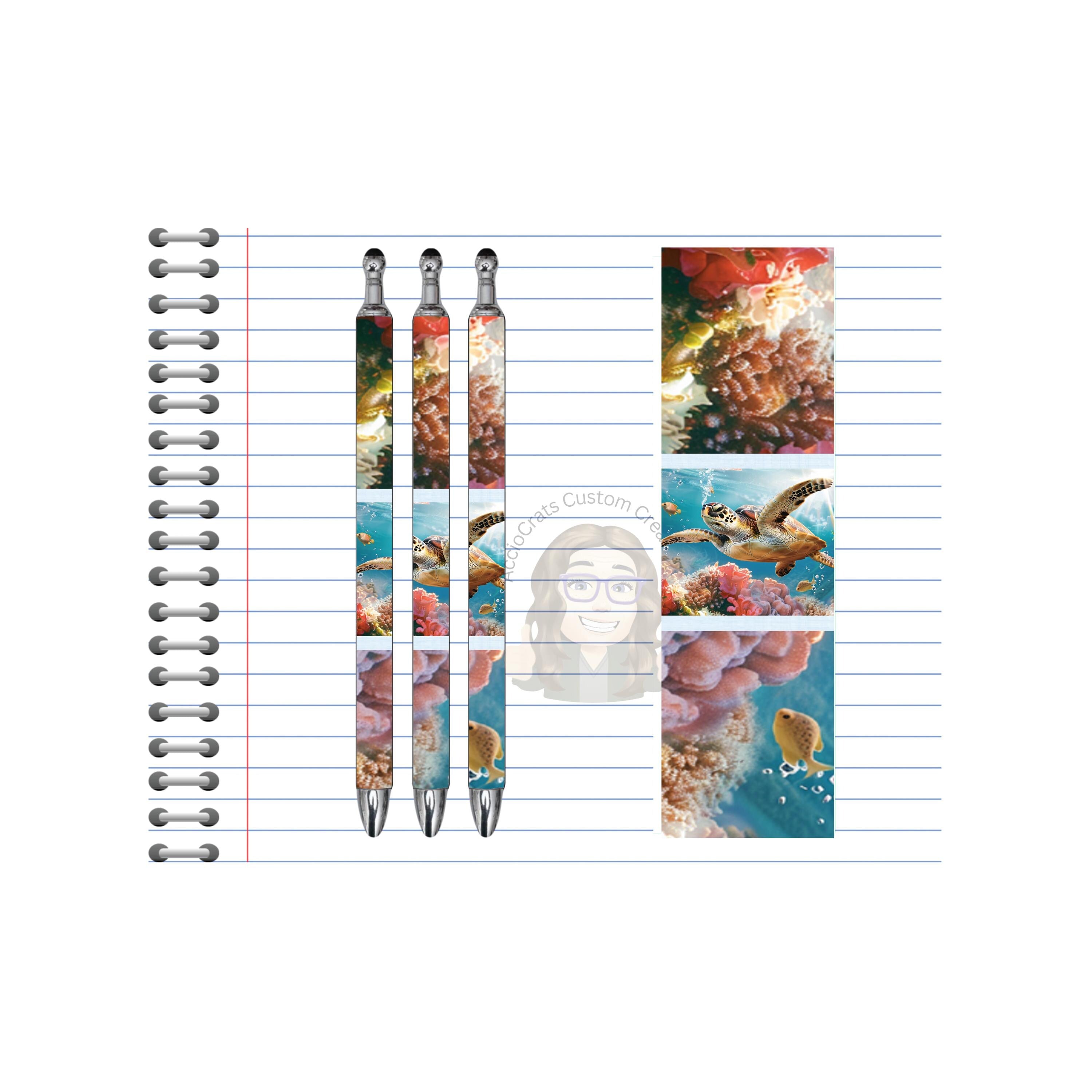 Refillable Pens, Sea Turtle Images. Write with coastal charm. Multiple options and Images available.