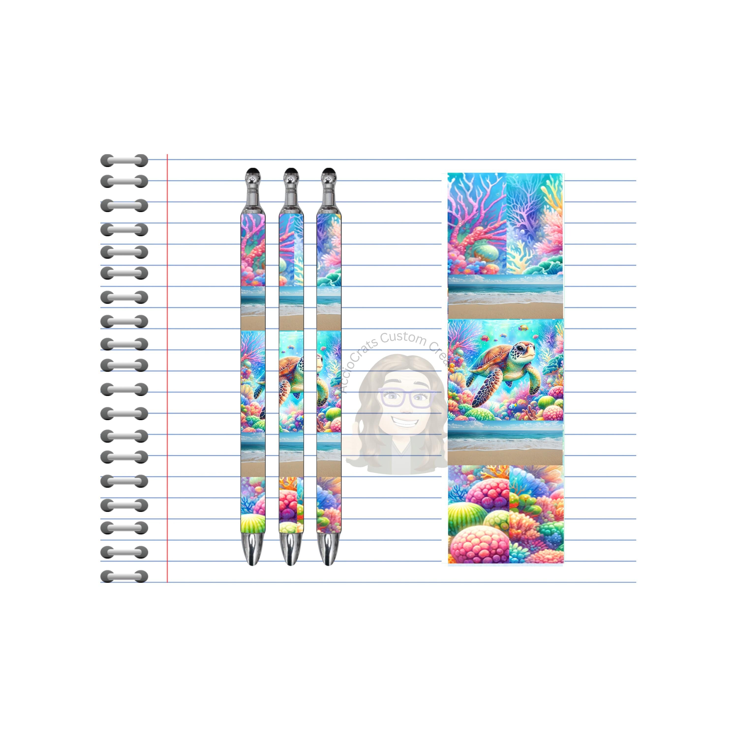 Refillable Pens, Sea Turtle Images. Write with coastal charm. Multiple options and Images available.