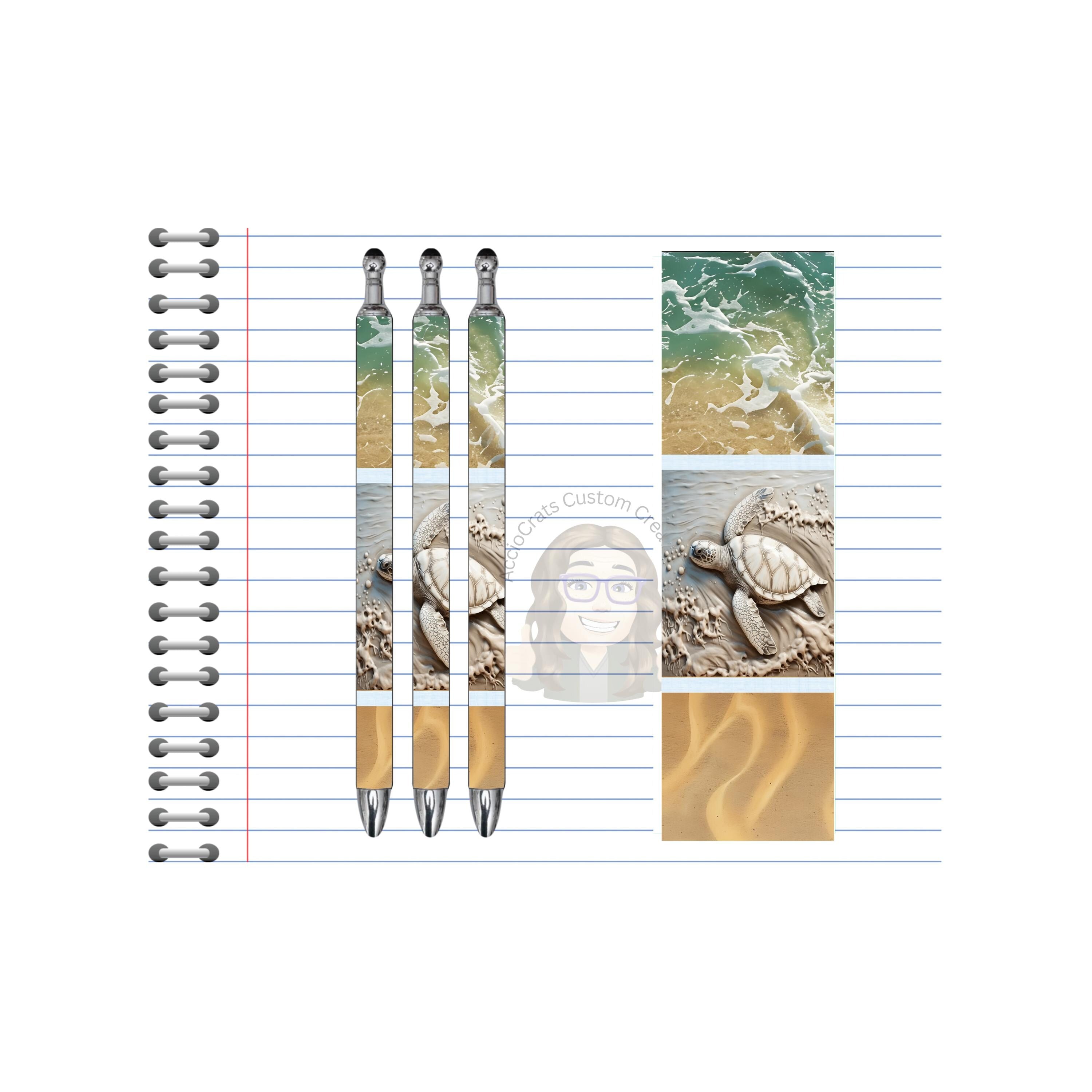 Refillable Pens, Sea Turtle Images. Write with coastal charm. Multiple options and Images available.