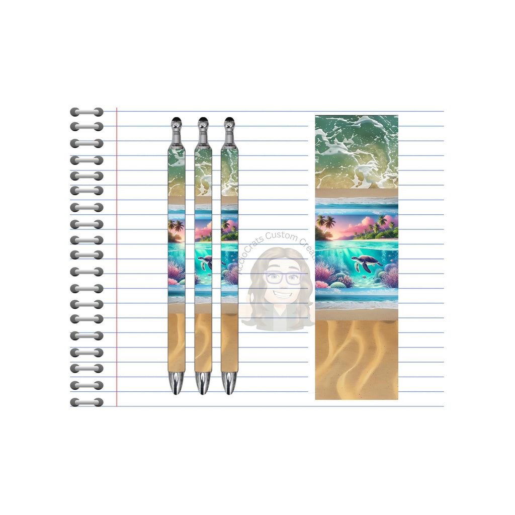 Refillable Pens, Sea Turtle Images. Write with coastal charm. Multiple options and Images available.