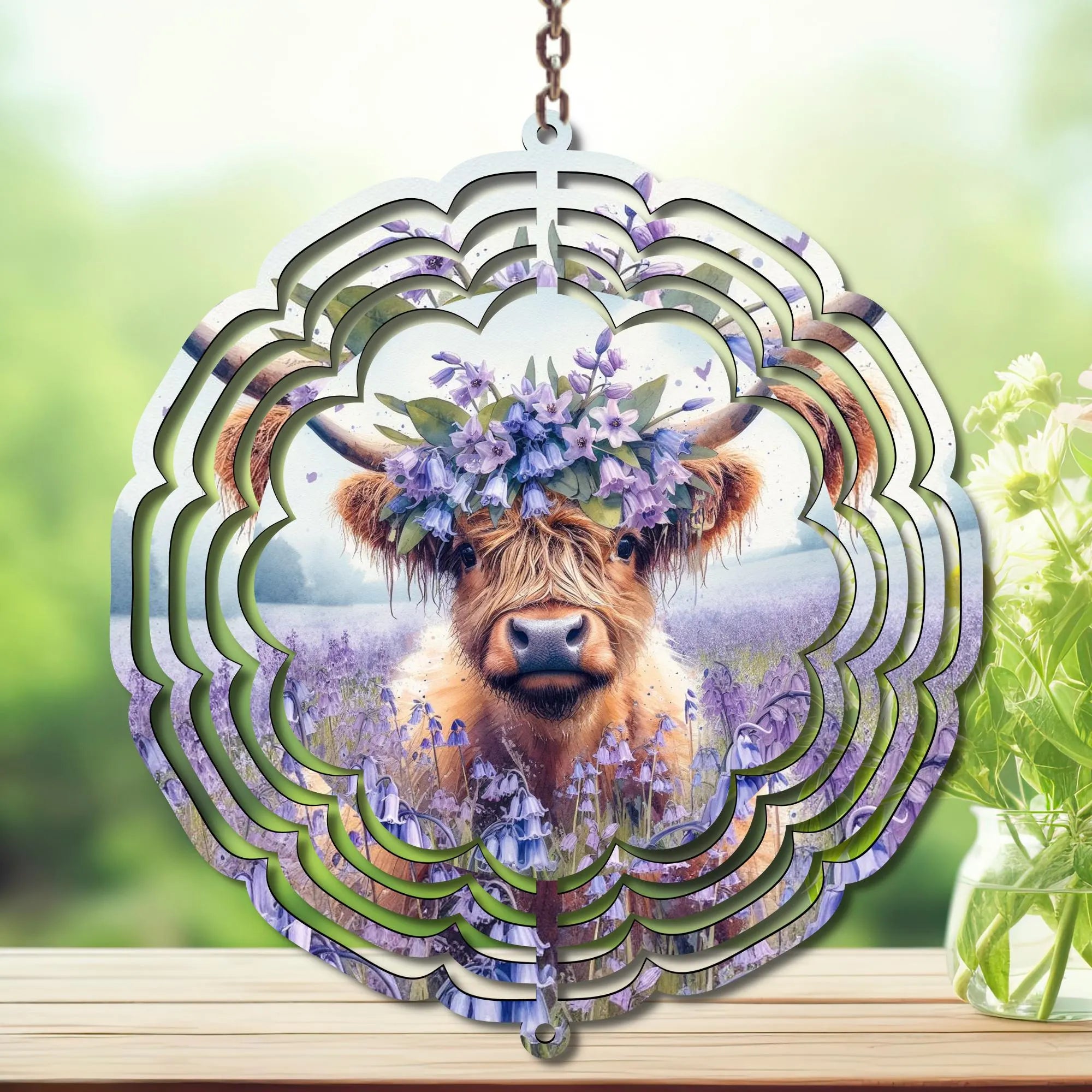 Highland Cow Aluminum Metal Wind Spinner.  Cute + whimsical personality. Multiple images available.