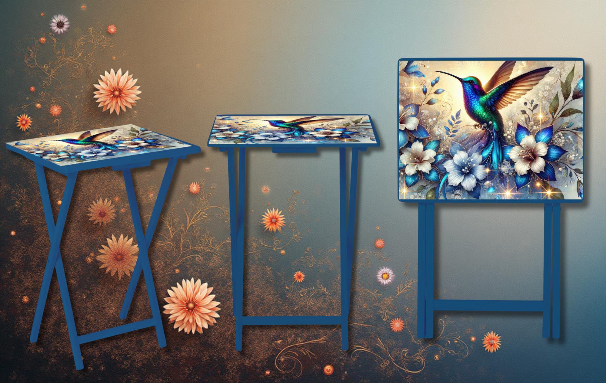 Hummingbird Foldable Wooden TV Tray or Bed tray/lap Desk. Let your space bloom beautifully. 🌺✨ 2 Sizes and Multiple Images Available. .