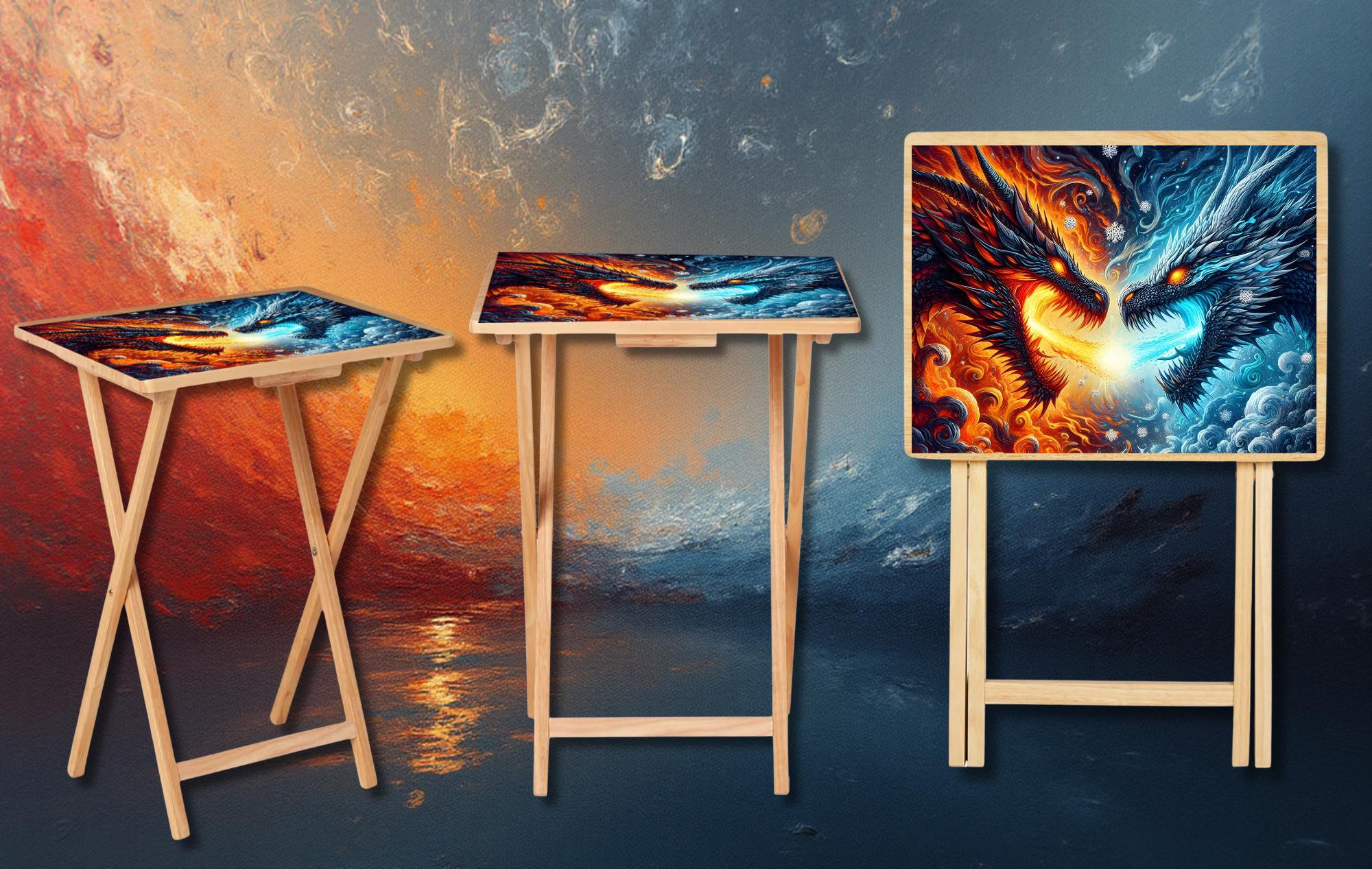 Dragon Foldable Wooden TV Tray or Bed tray/lap Desk, Add a little fire to your day. 2 Sizes and Multiple Images Available.