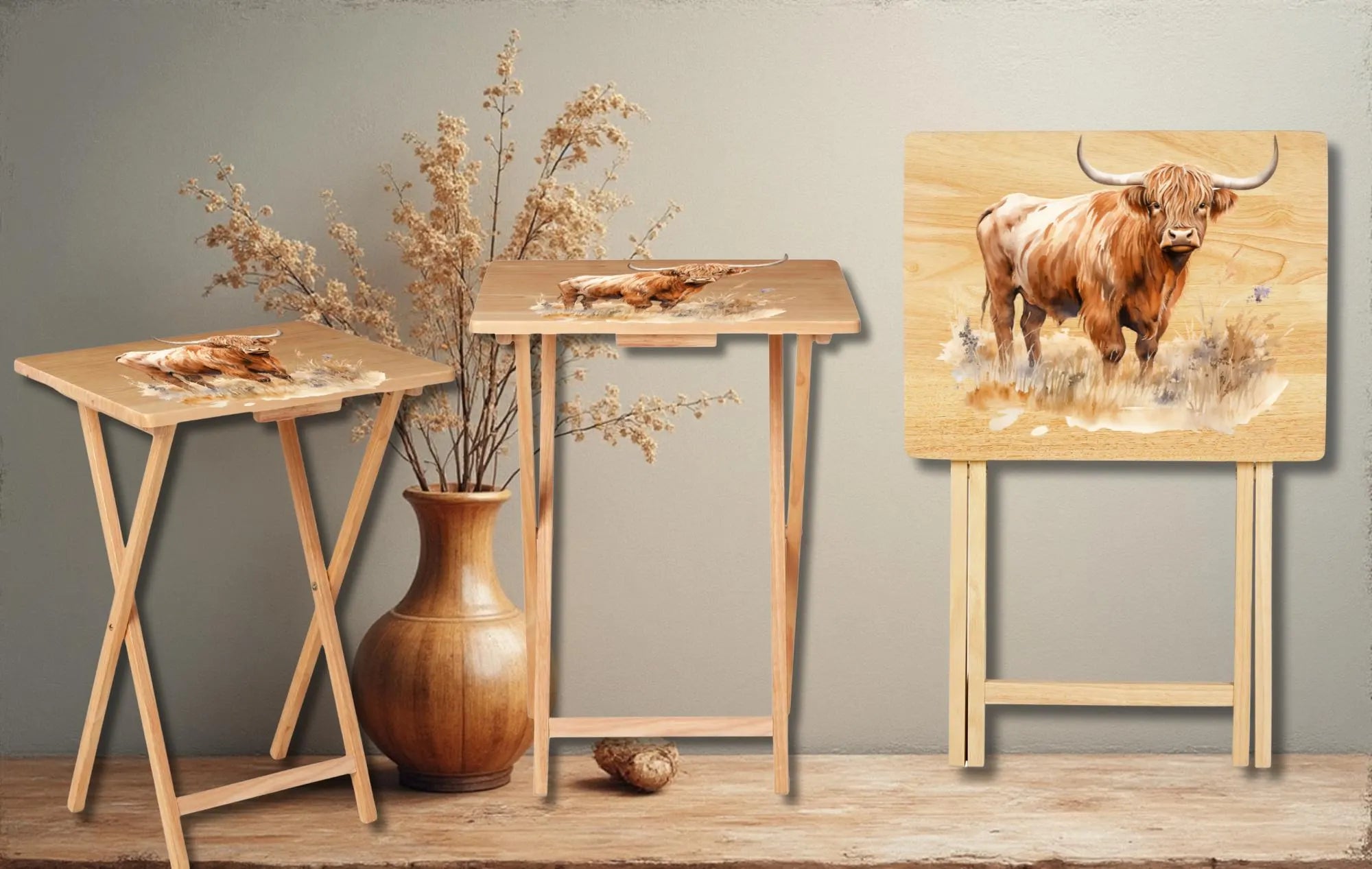 Highland Cow Foldable Wooden TV Tray or Bed tray/lap Desk. A little farmhouse comfort, right at your couch. 2 Sizes and Multiple Images Available.
