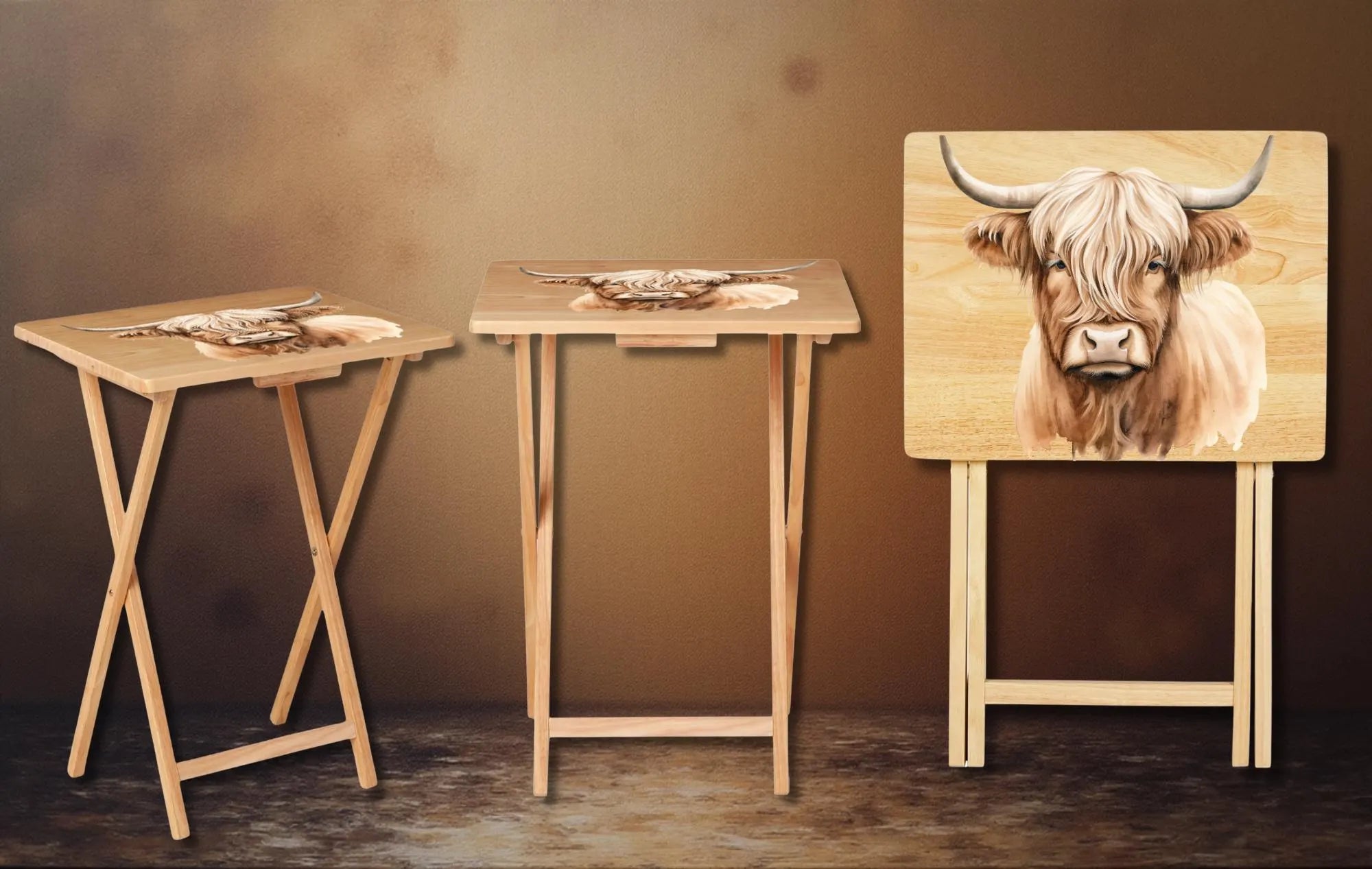 Highland Cow Foldable Wooden TV Tray or Bed tray/lap Desk. A little farmhouse comfort, right at your couch. 2 Sizes and Multiple Images Available.