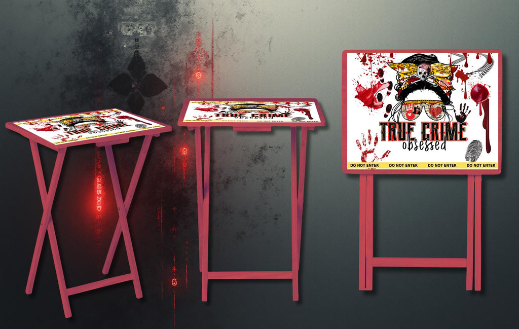 True Crime Foldable Wooden TV Tray or Bed tray/lap Desk. Snacks? Check. Show? Check. Theories? Always, 2 Sizes and Multiple Images Available.