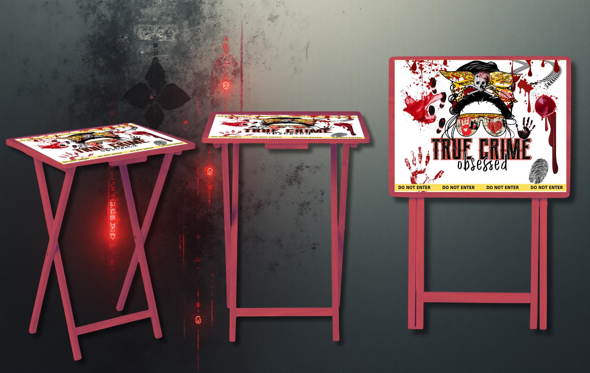 True Crime Foldable Wooden TV Tray or Bed tray/lap Desk. Snacks? Check. Show? Check. Theories? Always, 2 Sizes and Multiple Images Available.